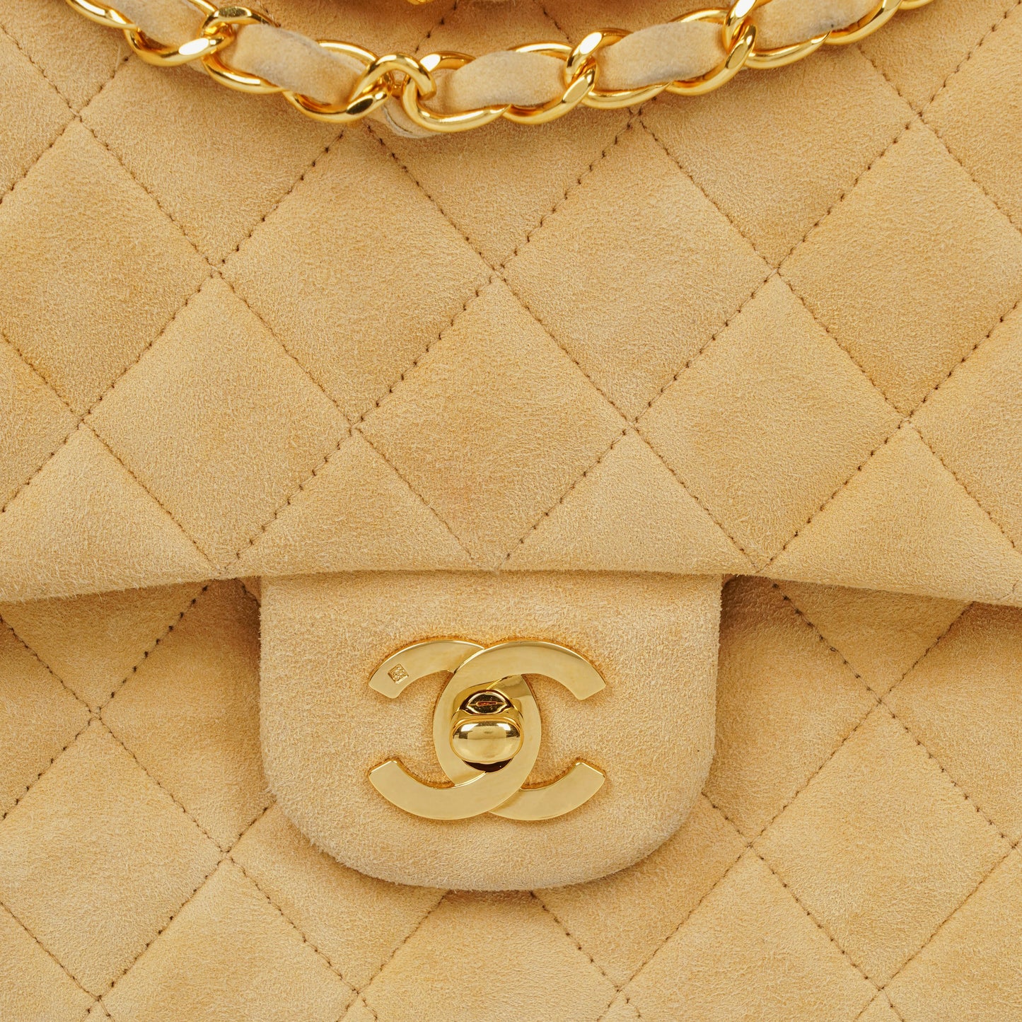 Chanel Medium Classic  Double Flap Bag Beige Suede 24K Gold-Plated Hardware