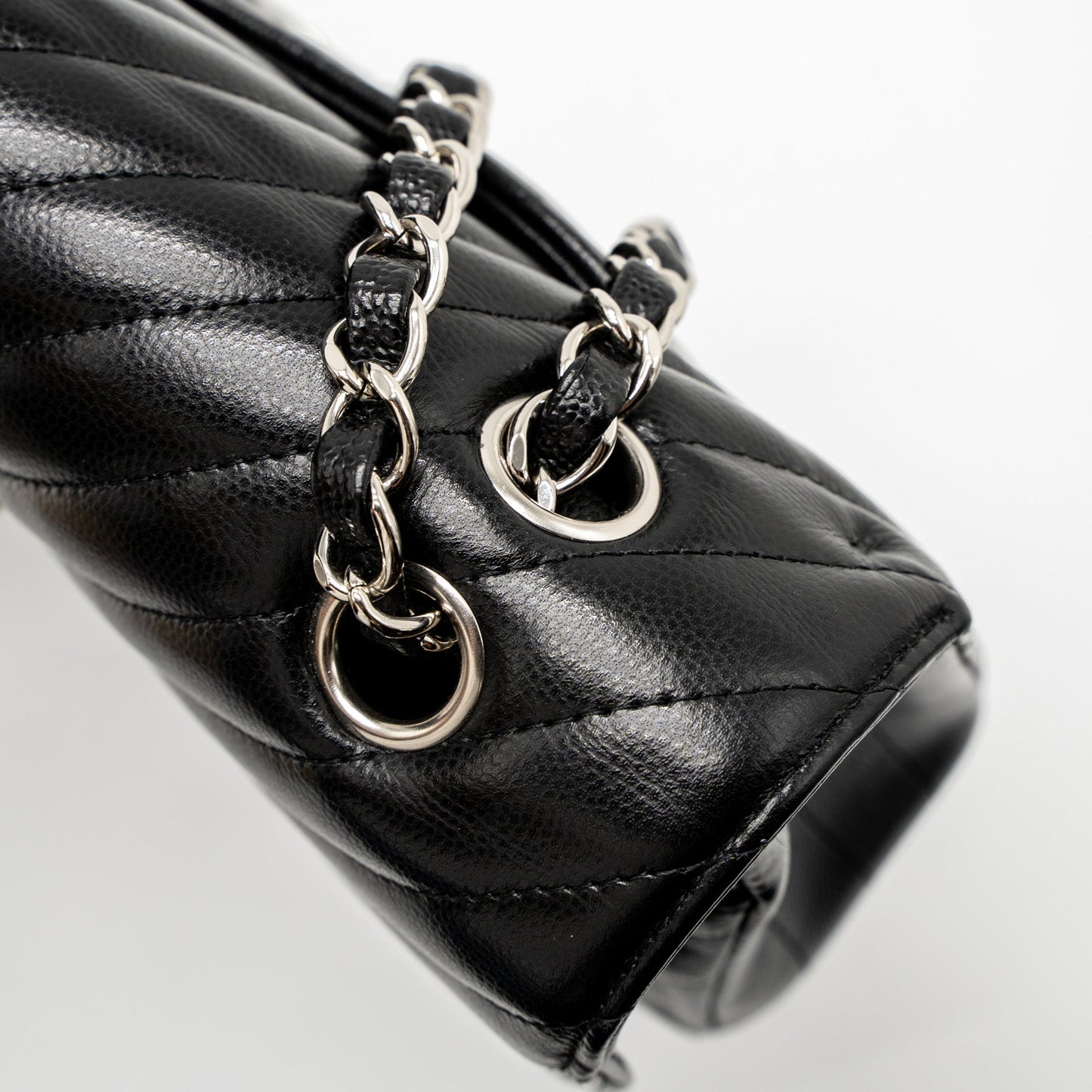 Chanel Medium Classic Double Flap Bag Chevron Caviar Black