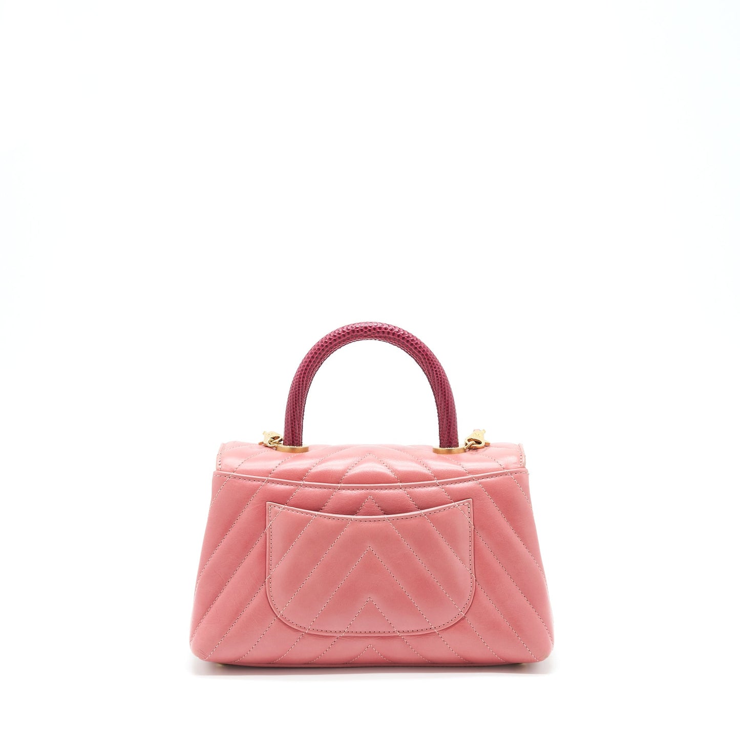 Chanel Small Coco Handle Chevron Calfskin With Lizard Handle Pink