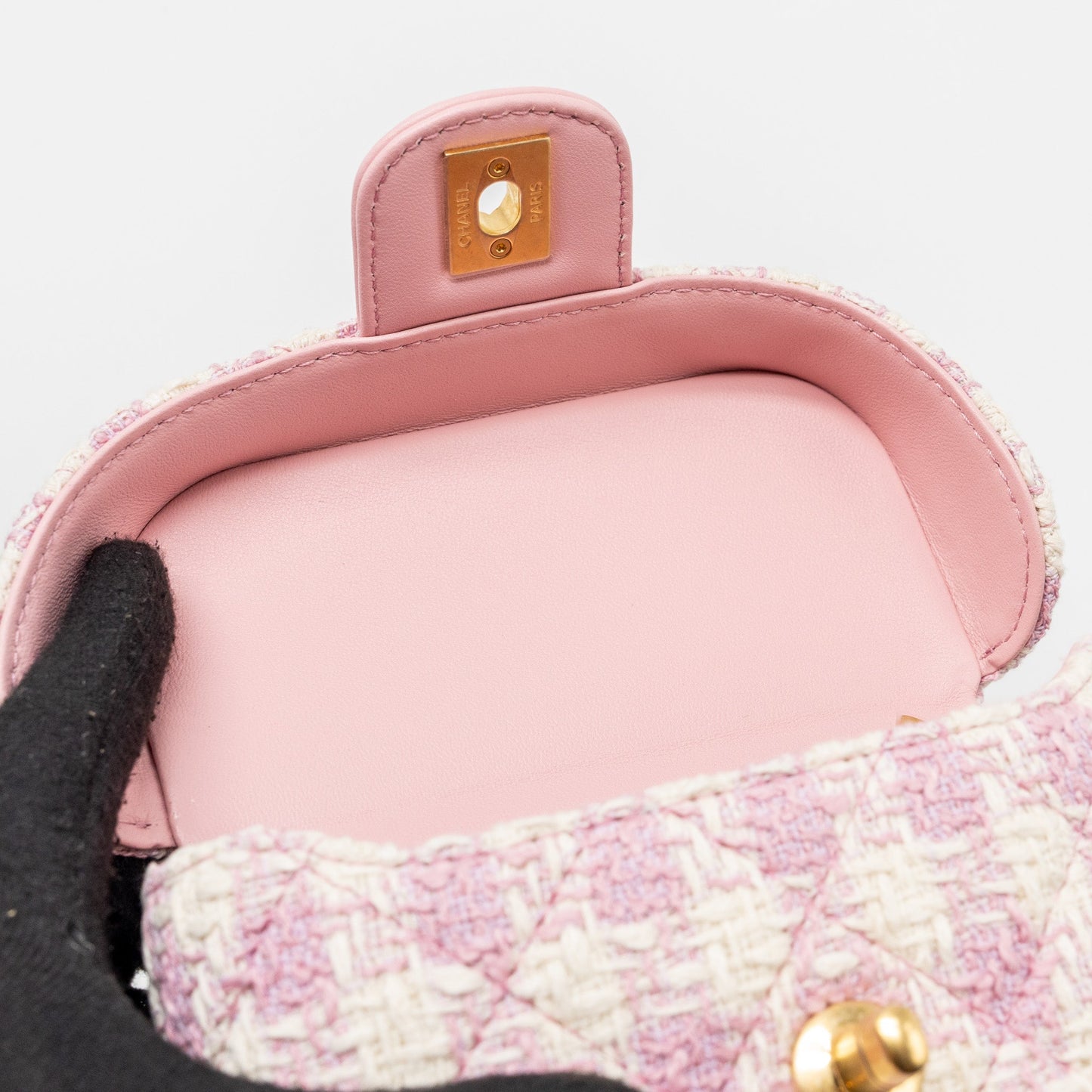 Chanel top handle vanity bag with chain tweed pink  (Microchip)