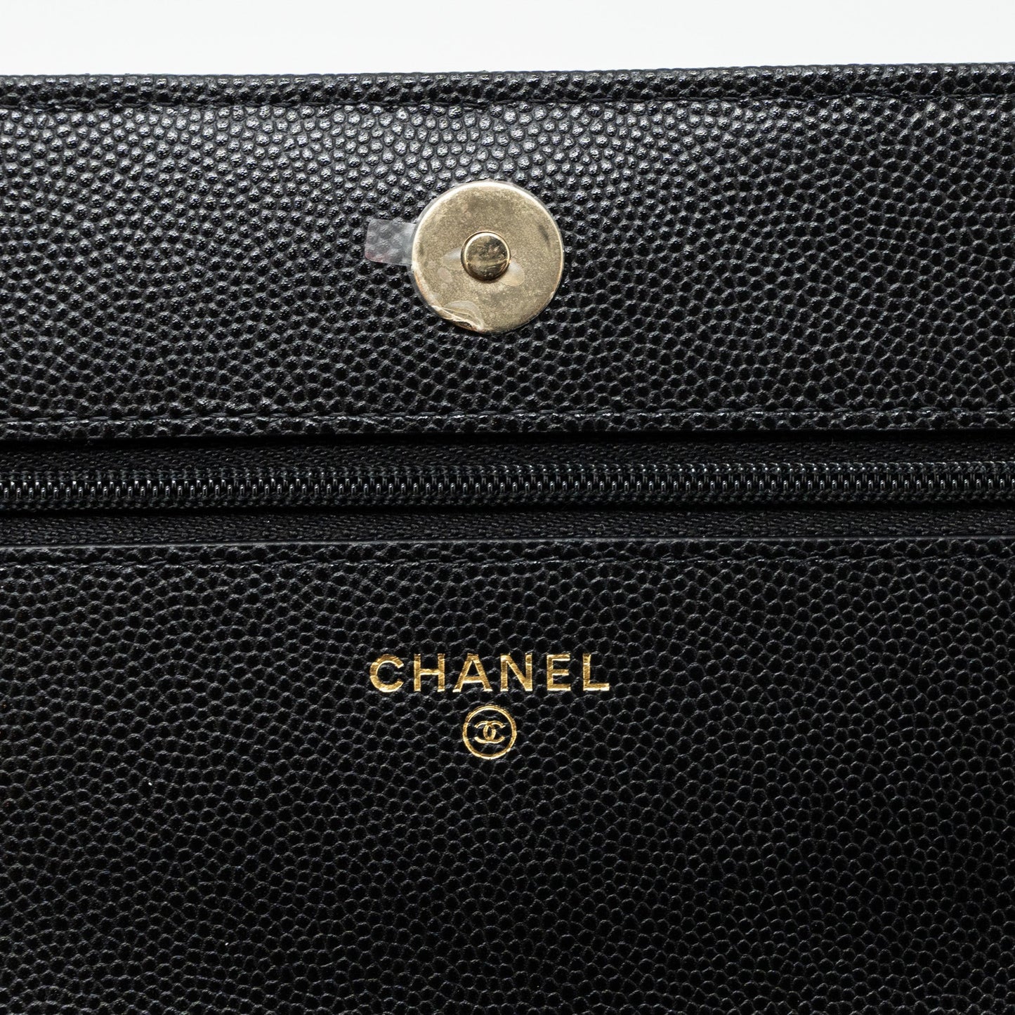 Chanel 23k Detailed CC Logo Wallet On Chain Caviar Black L (microchip)
