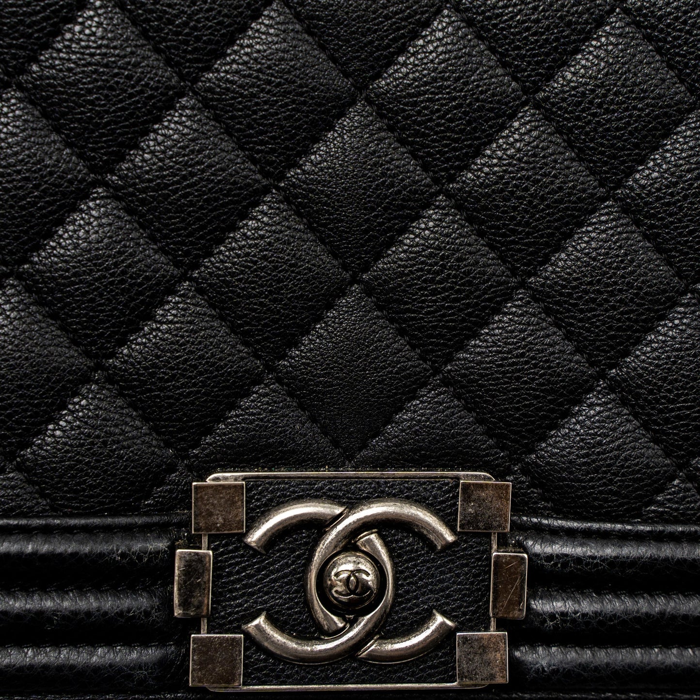 Chanel Medium Boy Bag Grained Calfskin Black Ruthenium Hardware