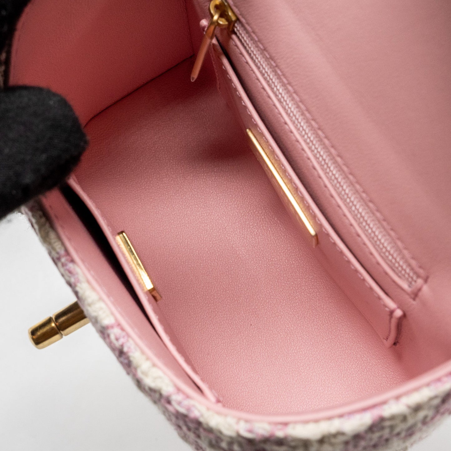 Chanel top handle vanity bag with chain tweed pink  (Microchip)