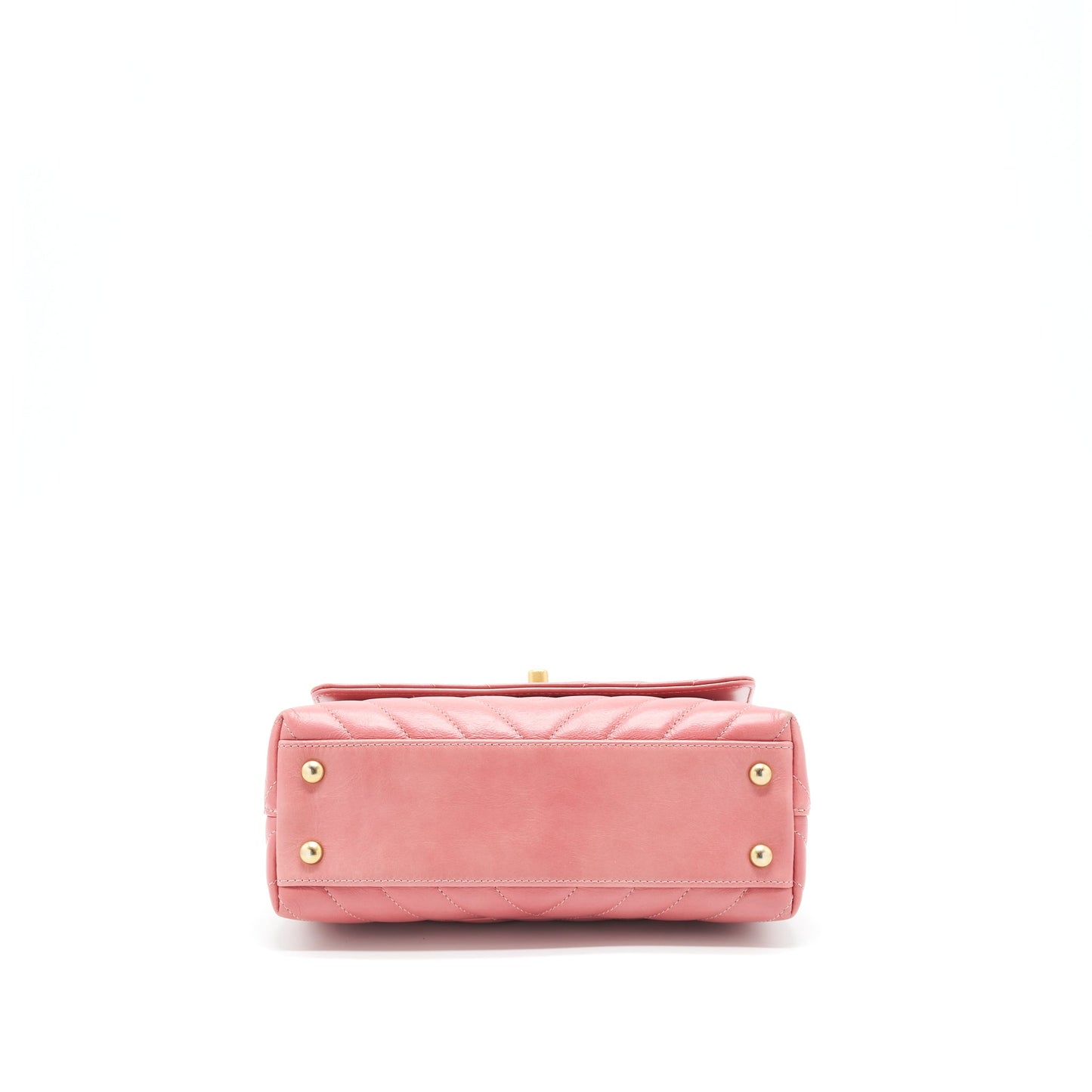 Chanel Small Coco Handle Chevron Calfskin With Lizard Handle Pink
