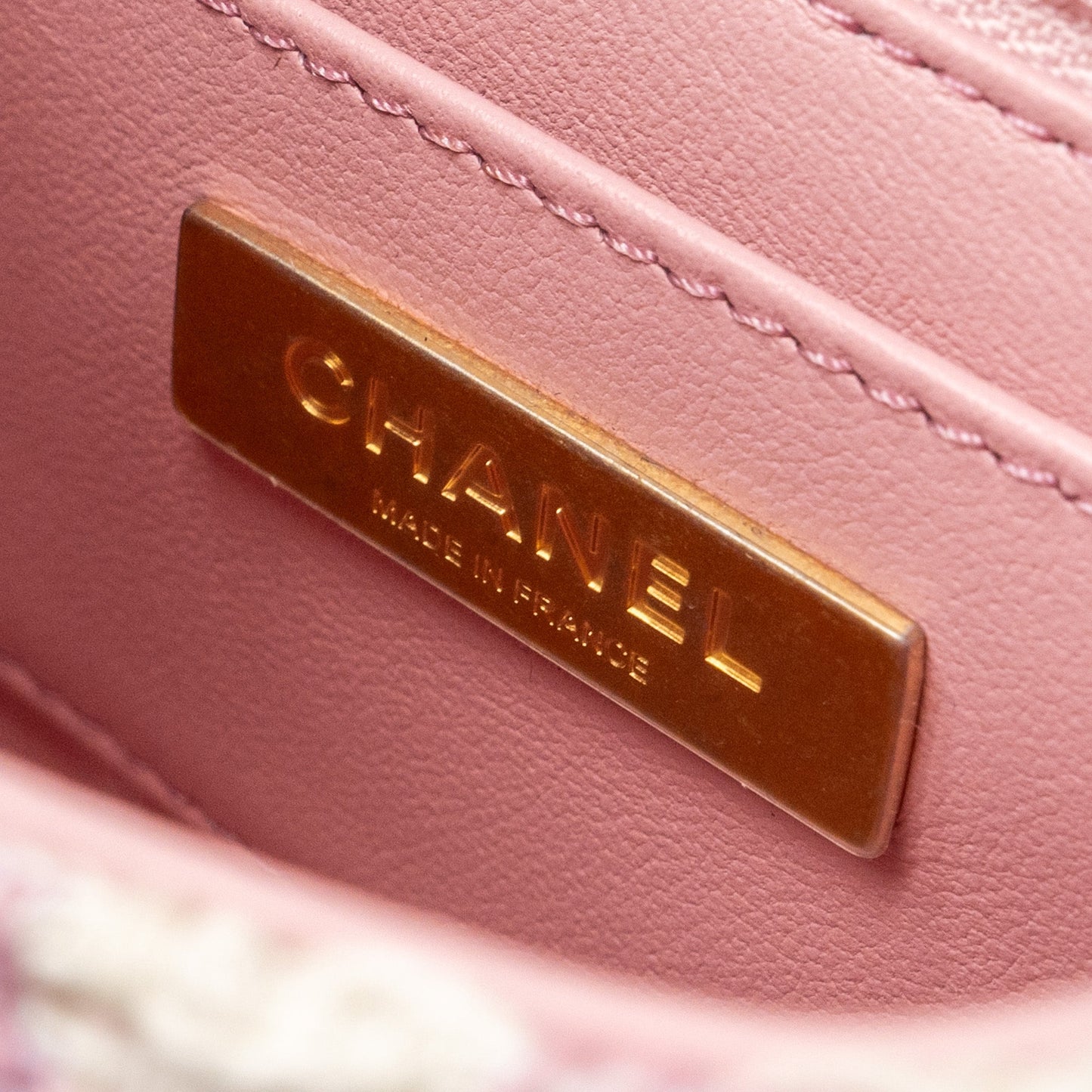 Chanel top handle vanity bag with chain tweed pink  (Microchip)