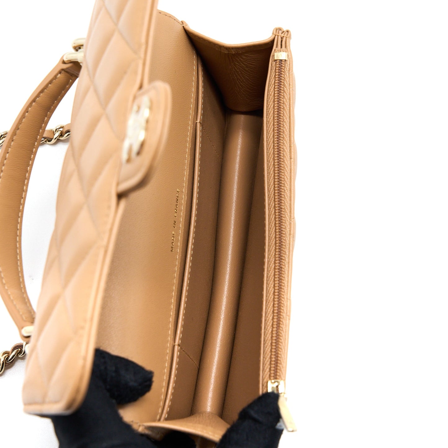Chanel Top Handle Mini Flap Bag with Chain Lambskin Caramel L (Microchip)