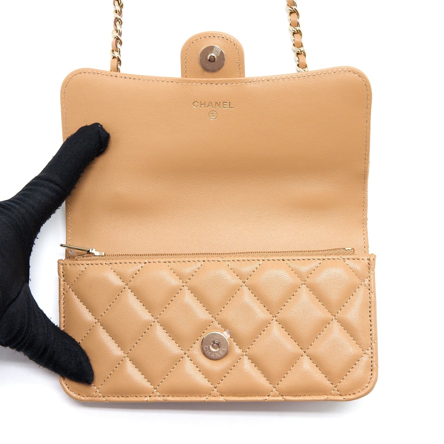 Chanel Top Handle Mini Flap Bag with Chain Lambskin Caramel L (Microchip)