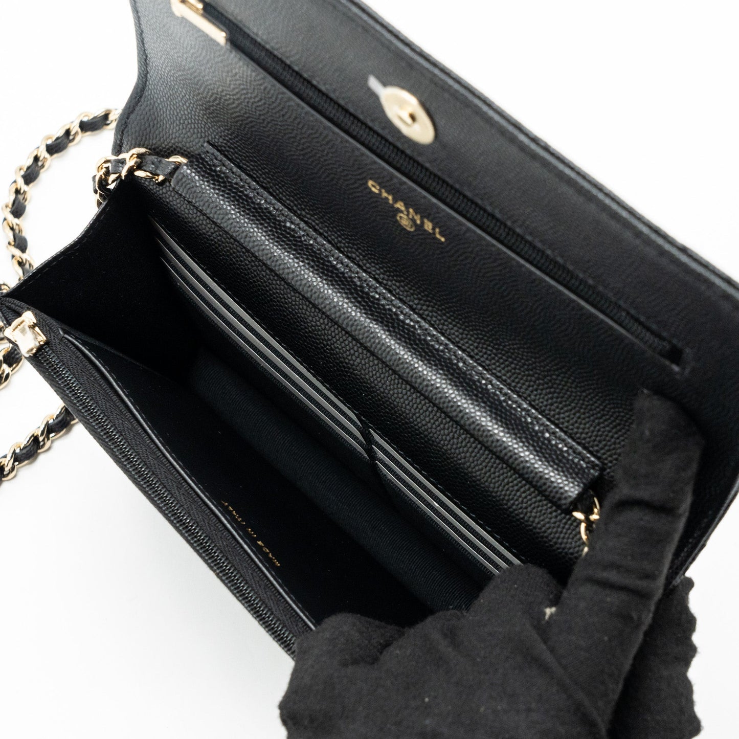 Chanel 23k Detailed CC Logo Wallet On Chain Caviar Black L (microchip)