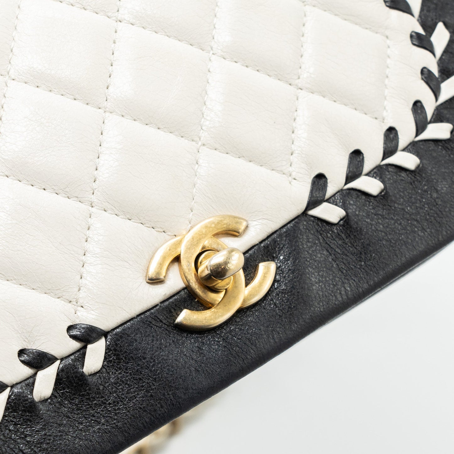 Chanel Quilted Flap Bag Lambskin White/ Black