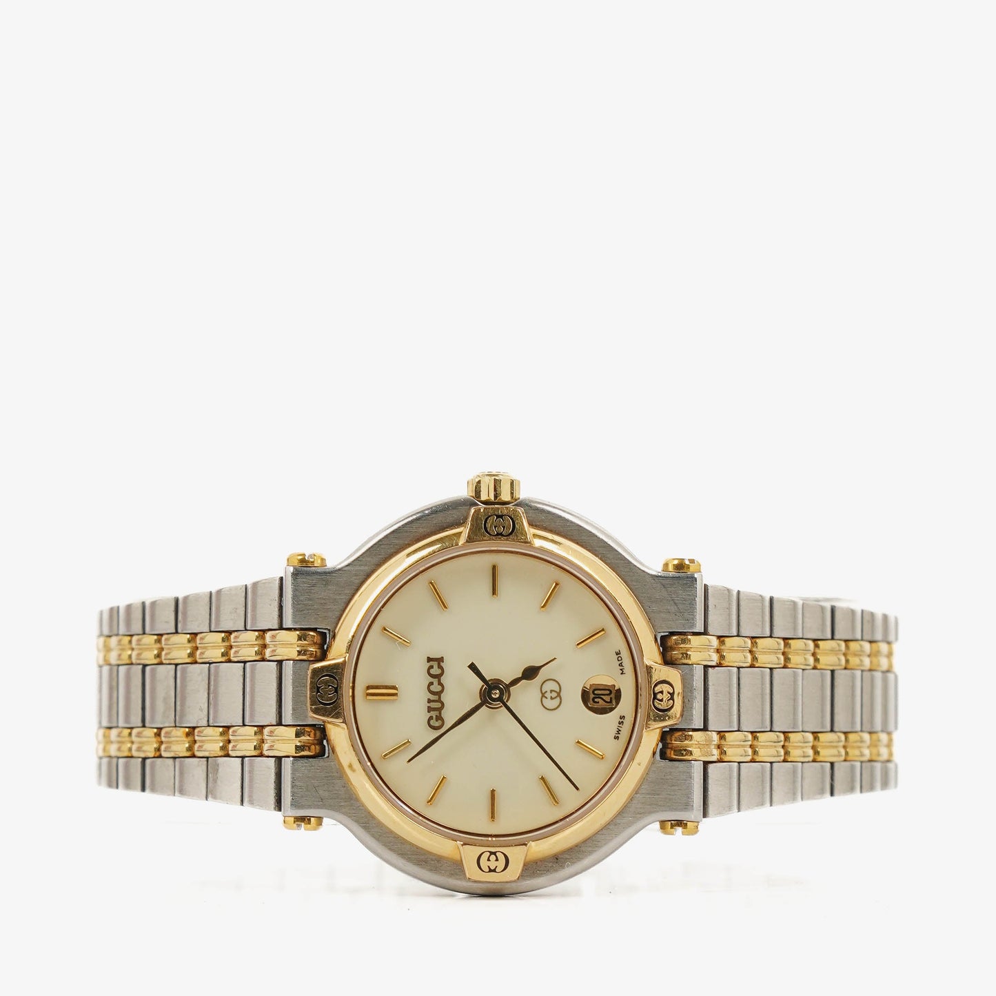 Gucci 9000 Round Stainless Steel Case With Gold-Tone Accents Watch