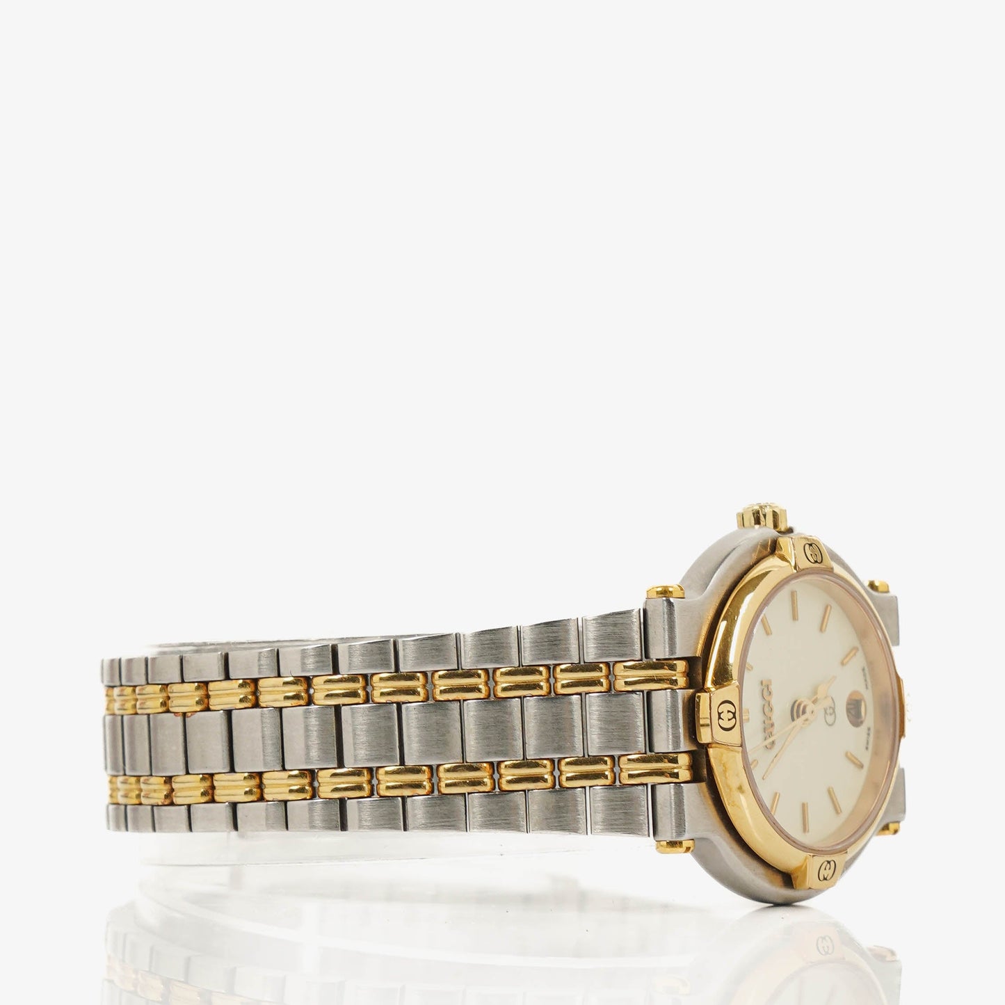 Gucci 9000 Round Stainless Steel Case With Gold-Tone Accents Watch