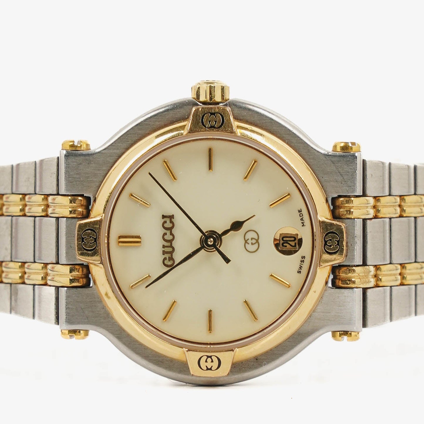 Gucci 9000 Round Stainless Steel Case With Gold-Tone Accents Watch