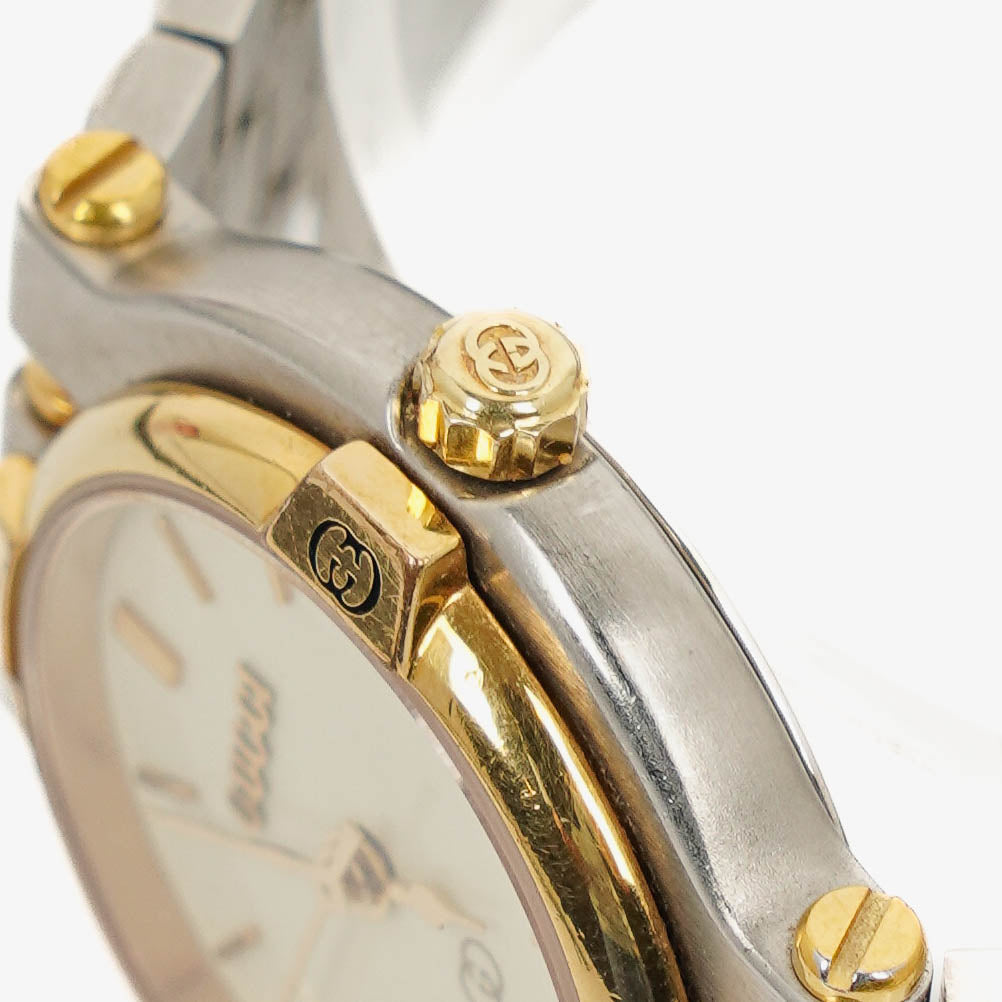 Gucci 9000 Round Stainless Steel Case With Gold-Tone Accents Watch