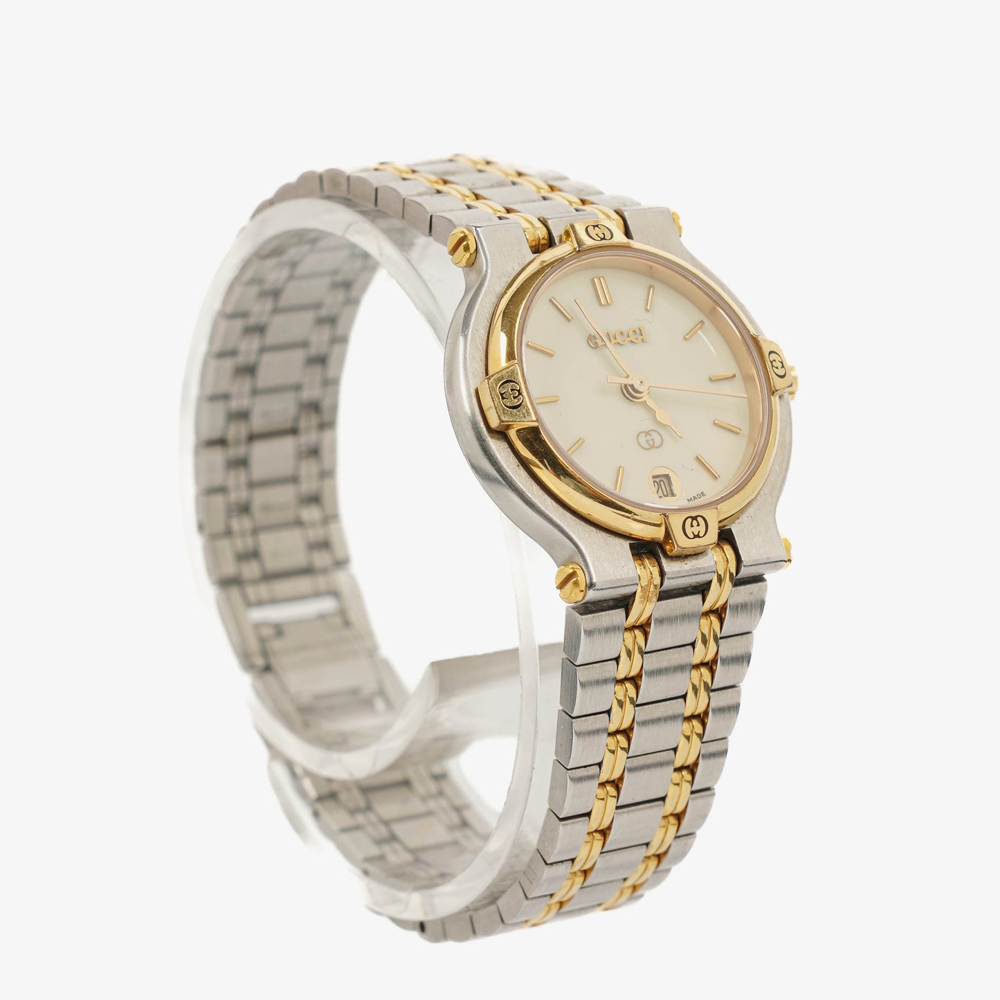 Gucci 9000 Round Stainless Steel Case With Gold-Tone Accents Watch
