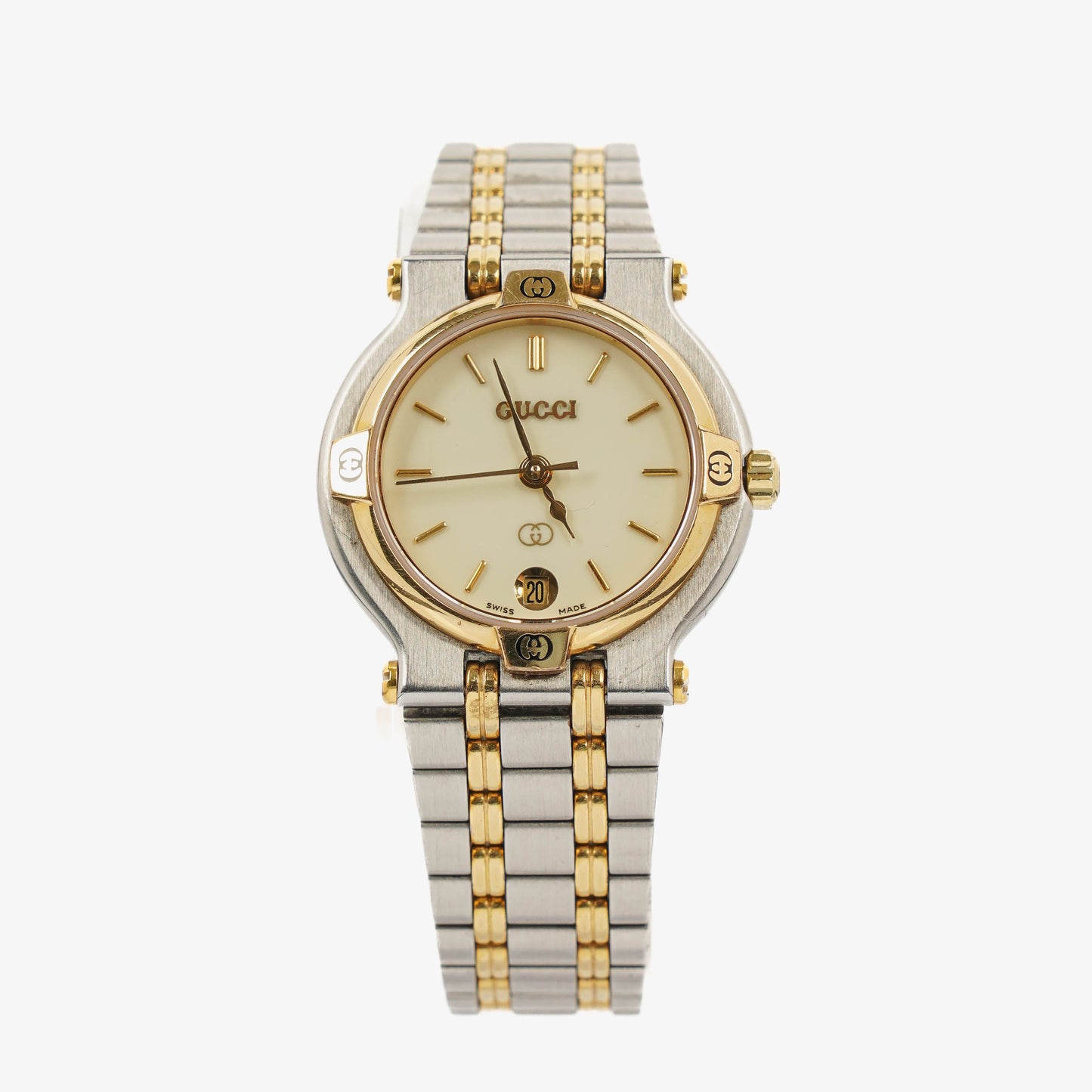 Gucci 9000 Round Stainless Steel Case With Gold-Tone Accents Watch