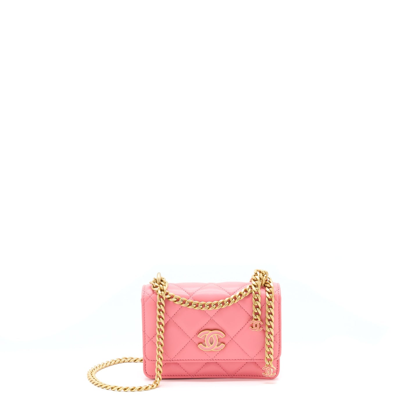 Chanel 22P Seasonal Mini Square Wallet On Chain Lambskin Pink