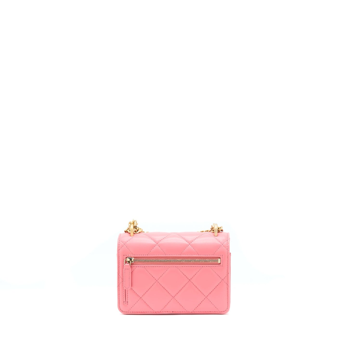 Chanel 22P Seasonal Mini Square Wallet On Chain Lambskin Pink