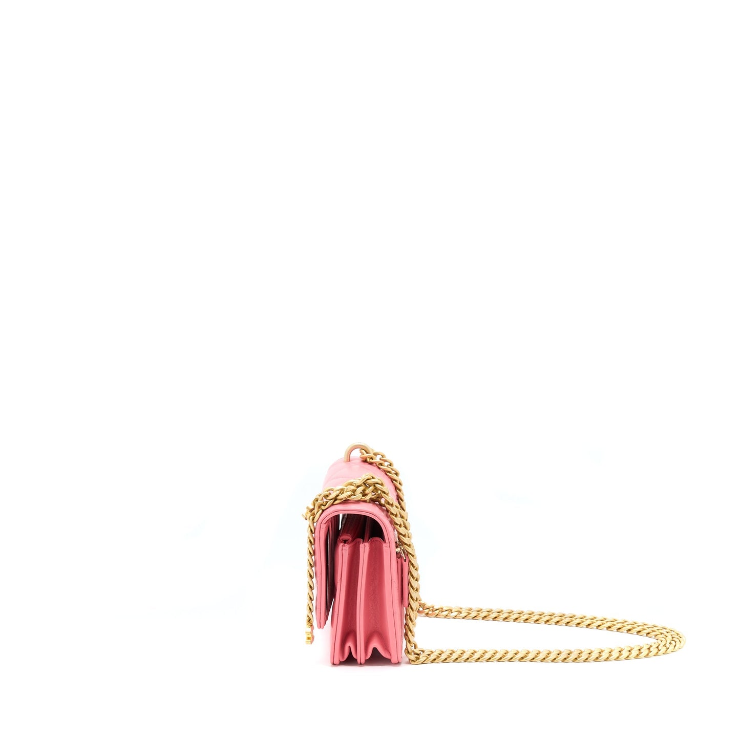 Chanel 22P Seasonal Mini Square Wallet On Chain Lambskin Pink