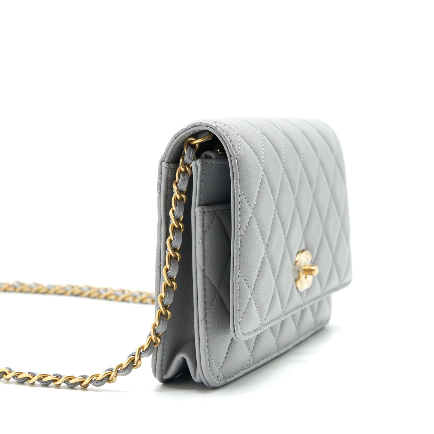 Chanel Pearl Crush Wallet On Chain Lambskin Grey