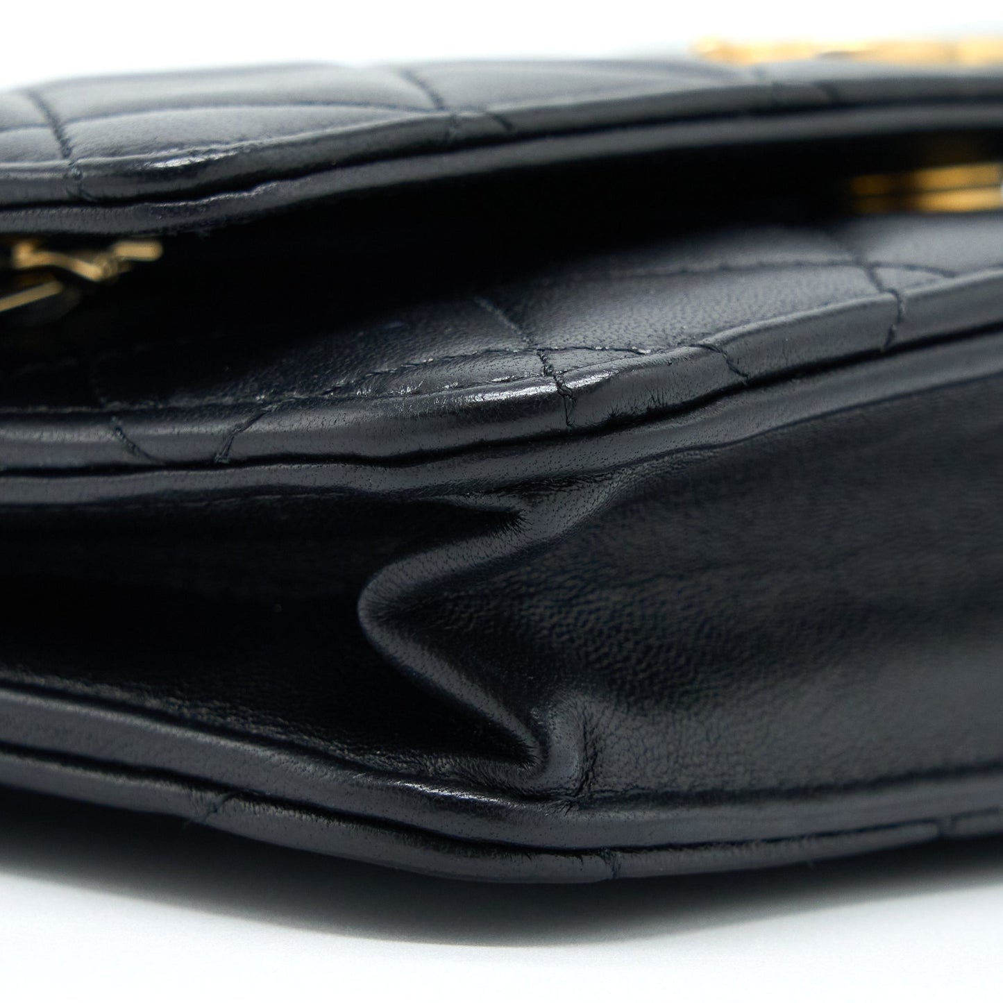 Chanel Detailed Top Handle Wallet on Chain Lambskin Black Brushed  (Microchip)
