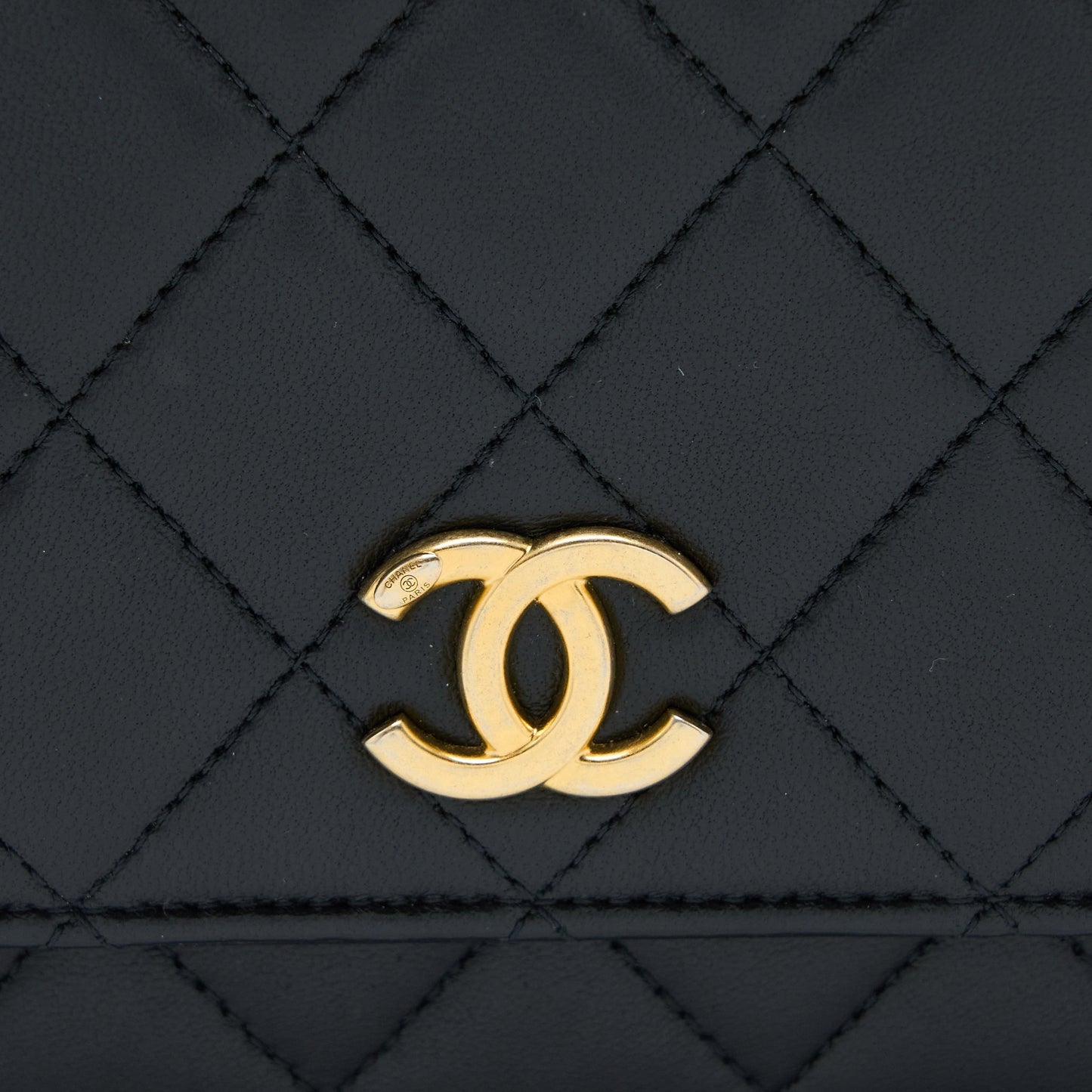 Chanel Detailed Top Handle Wallet on Chain Lambskin Black Brushed  (Microchip)