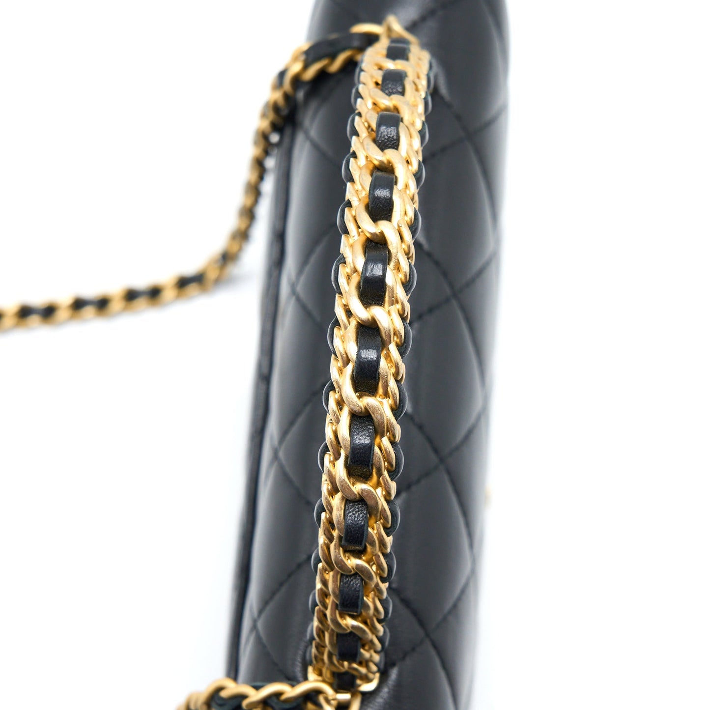 Chanel Detailed Top Handle Wallet on Chain Lambskin Black Brushed  (Microchip)