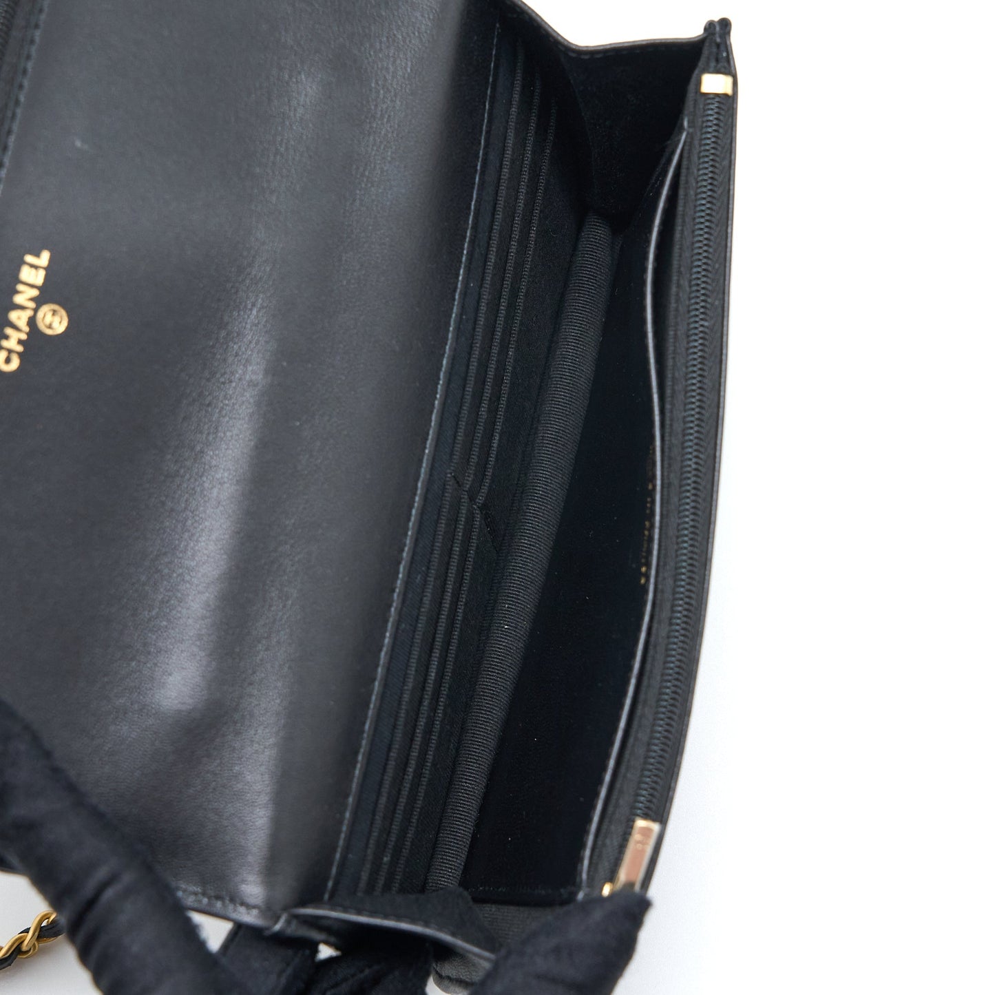 Chanel Detailed Top Handle Wallet on Chain Lambskin Black Brushed  (Microchip)