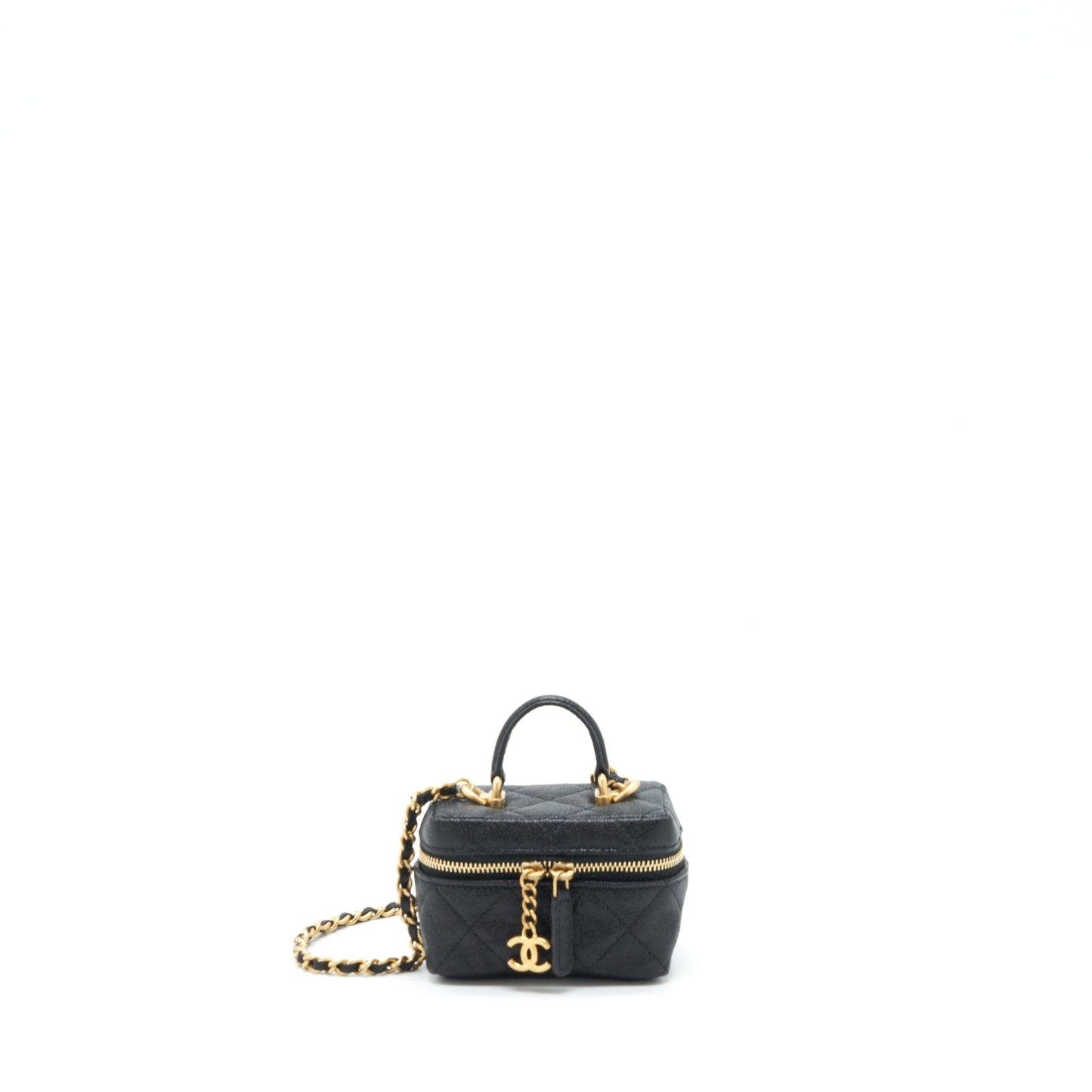 Chanel top handle mini vanity with chain grained calfskin black with