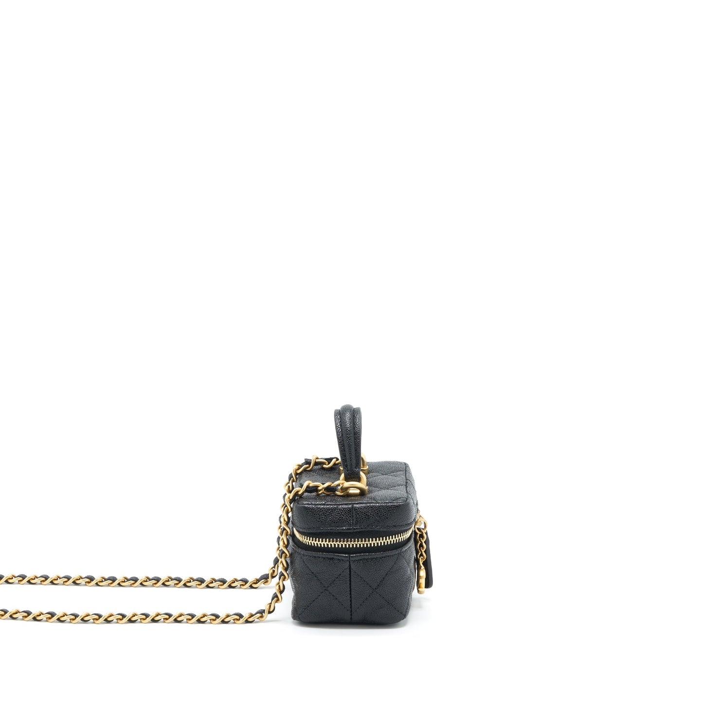 Chanel top handle mini vanity with chain grained calfskin black with