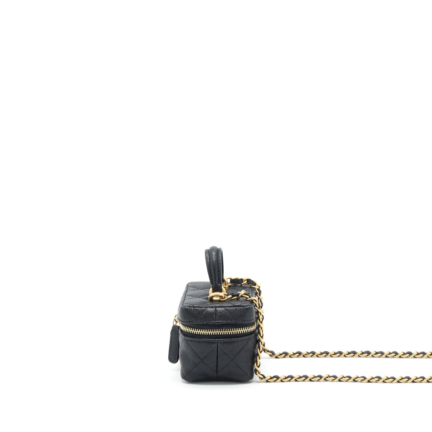 Chanel top handle mini vanity with chain grained calfskin black with