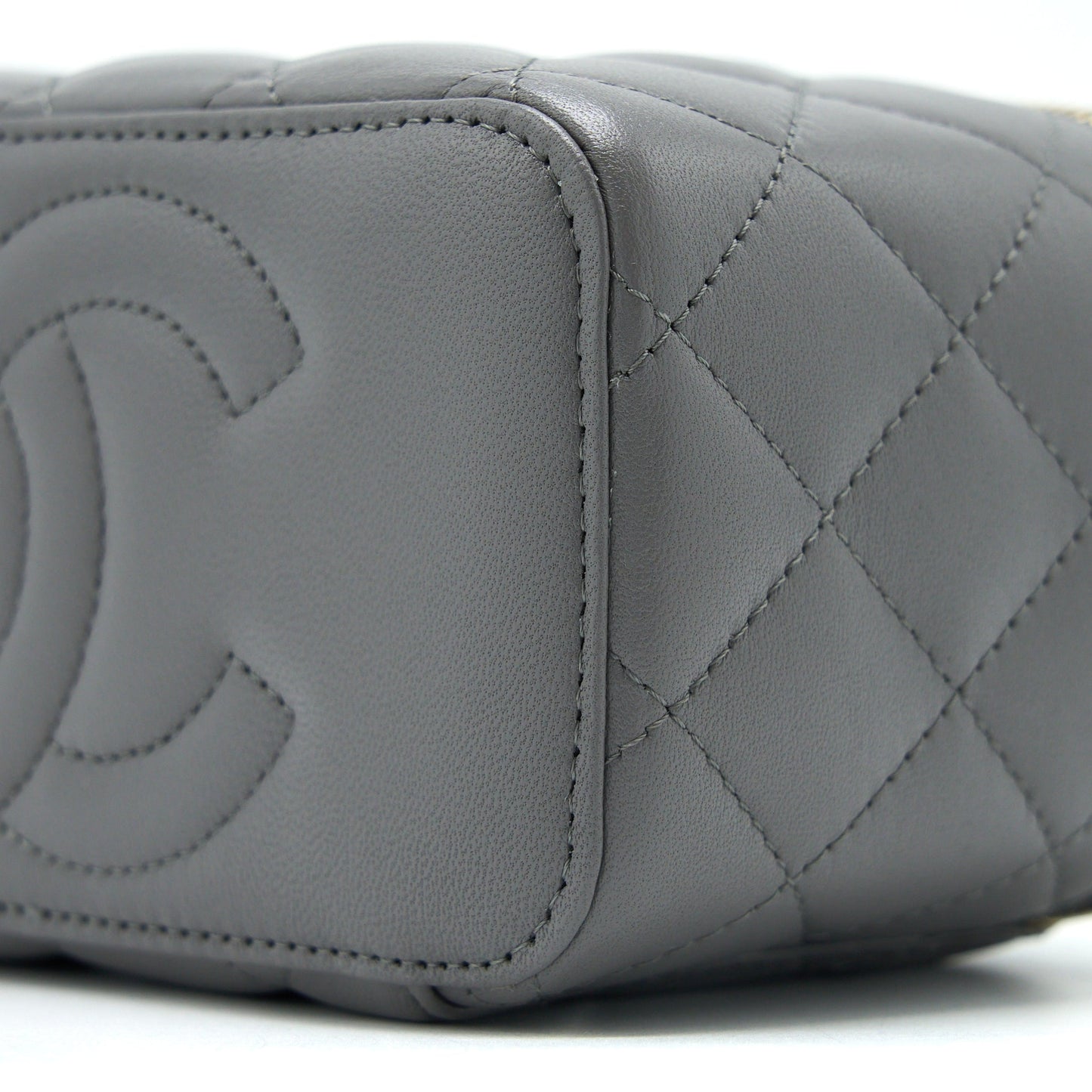 Chanel Top Handle Long Vanity with Chain Lambskin Grey L (Microchip)