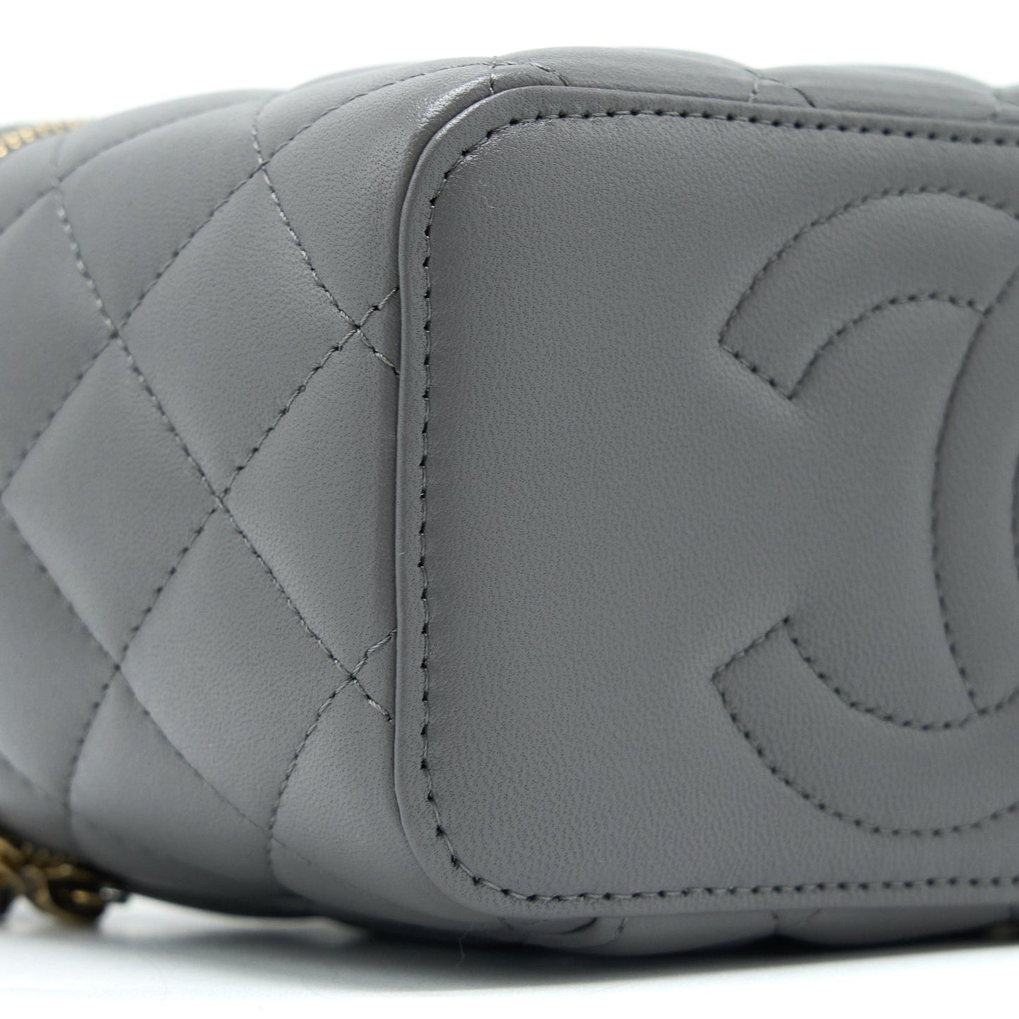 Chanel Top Handle Long Vanity with Chain Lambskin Grey L (Microchip)