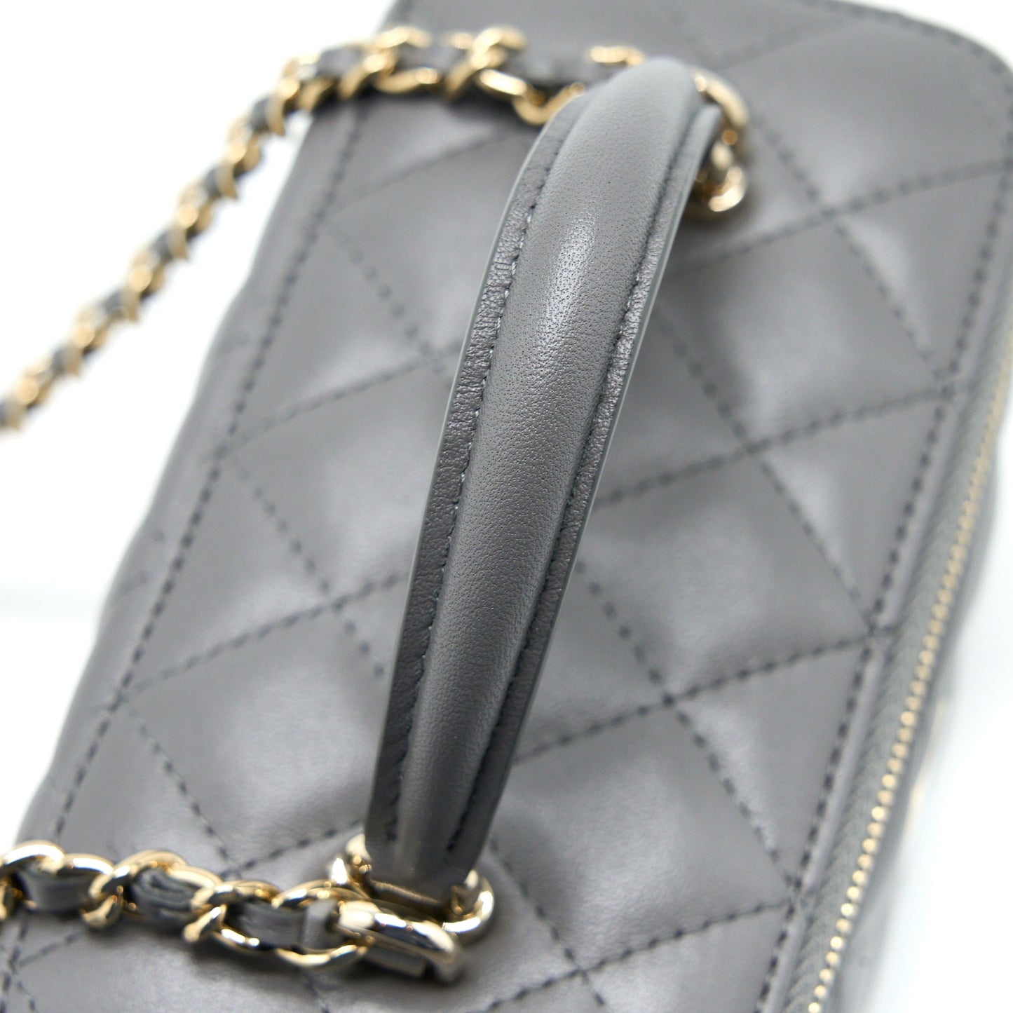 Chanel Top Handle Long Vanity with Chain Lambskin Grey L (Microchip)