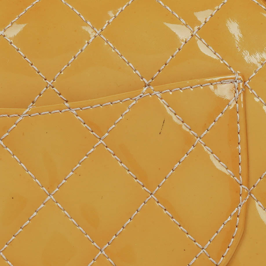 Chanel Double Flap Bag Yellow Quilted Patent Leather With Silver-Tone Hardware