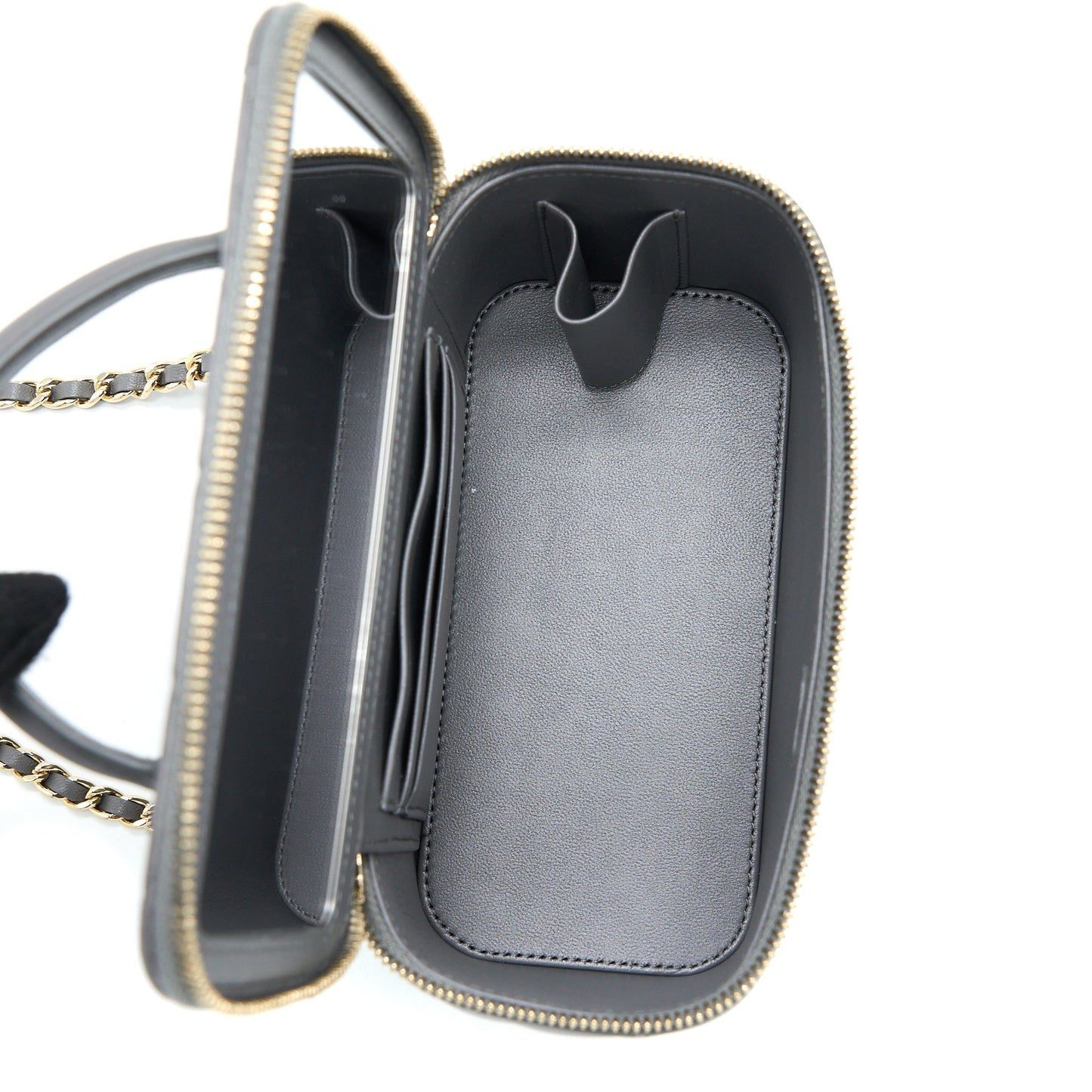 Chanel Top Handle Long Vanity with Chain Lambskin Grey L (Microchip)