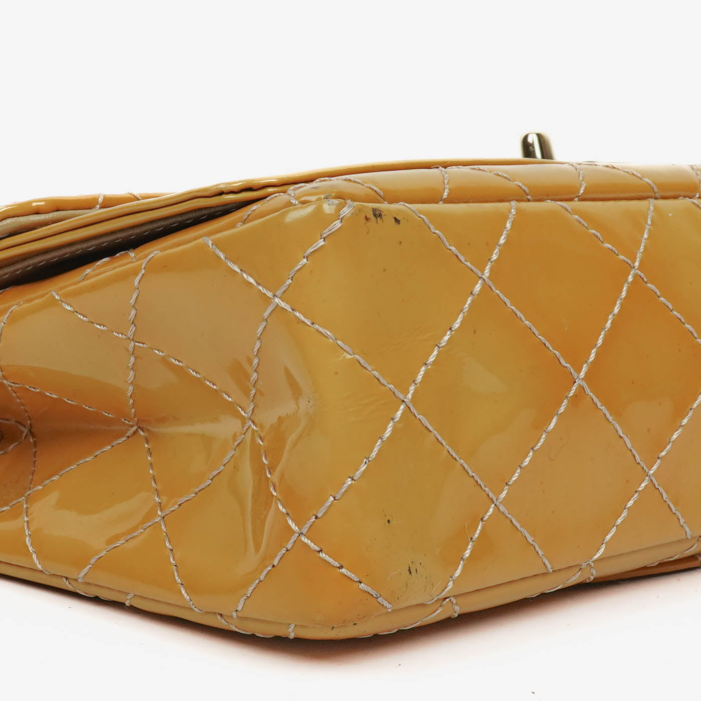 Chanel Double Flap Bag Yellow Quilted Patent Leather With Silver-Tone Hardware