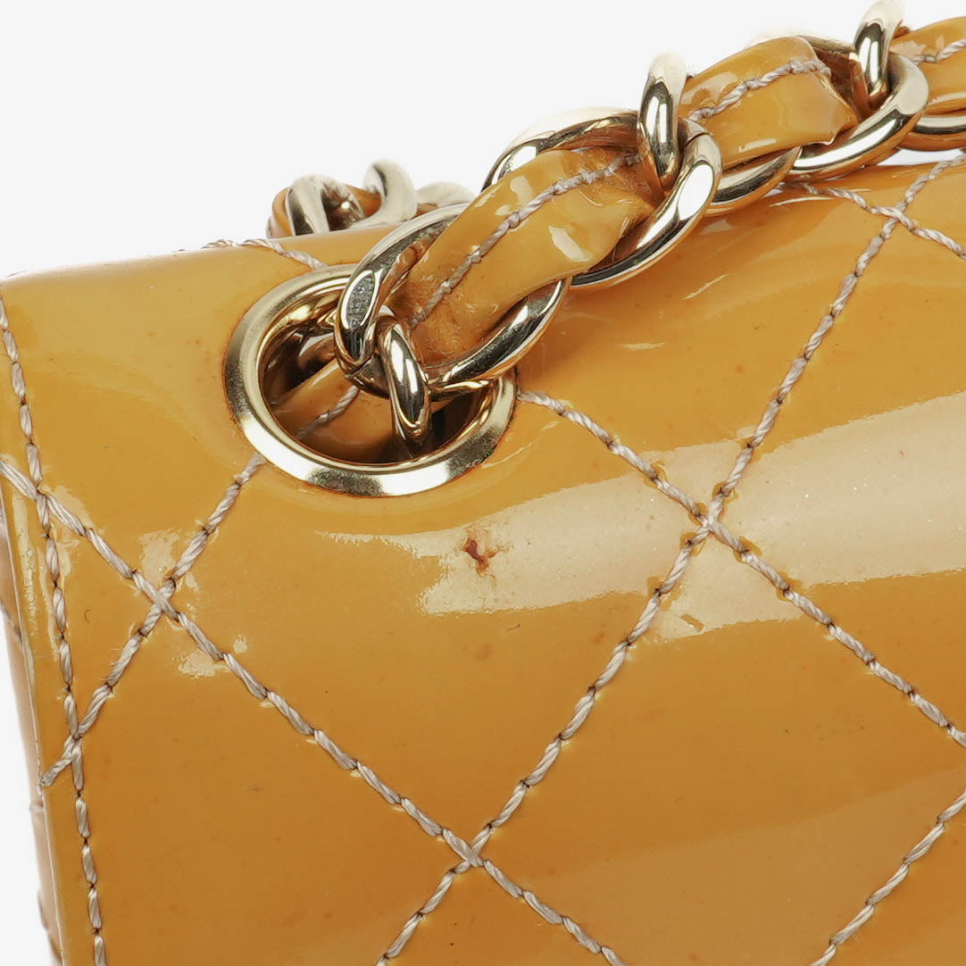 Chanel Double Flap Bag Yellow Quilted Patent Leather With Silver-Tone Hardware