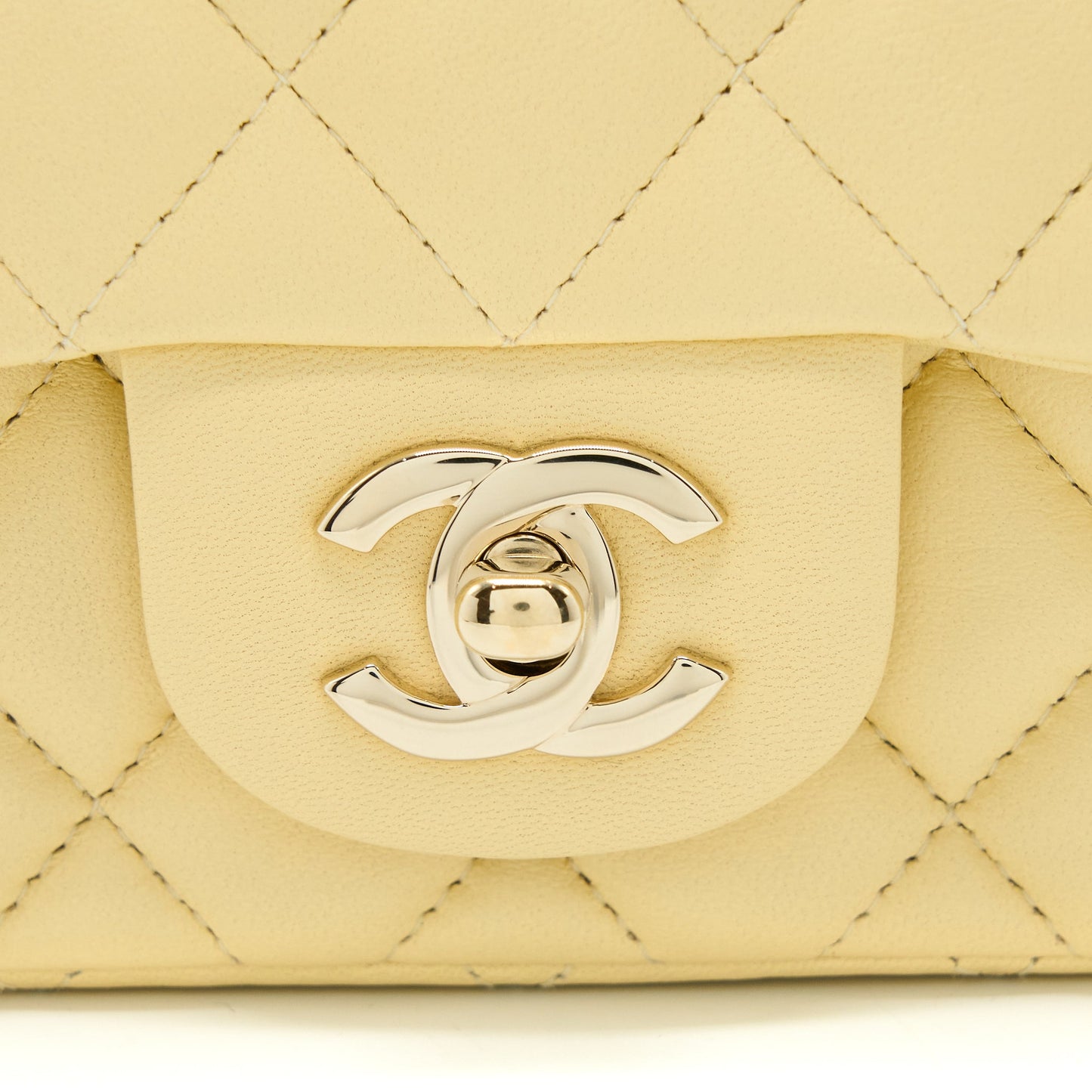 Chanel Mini Square Flap Bag Lambskin Light Yellow L
