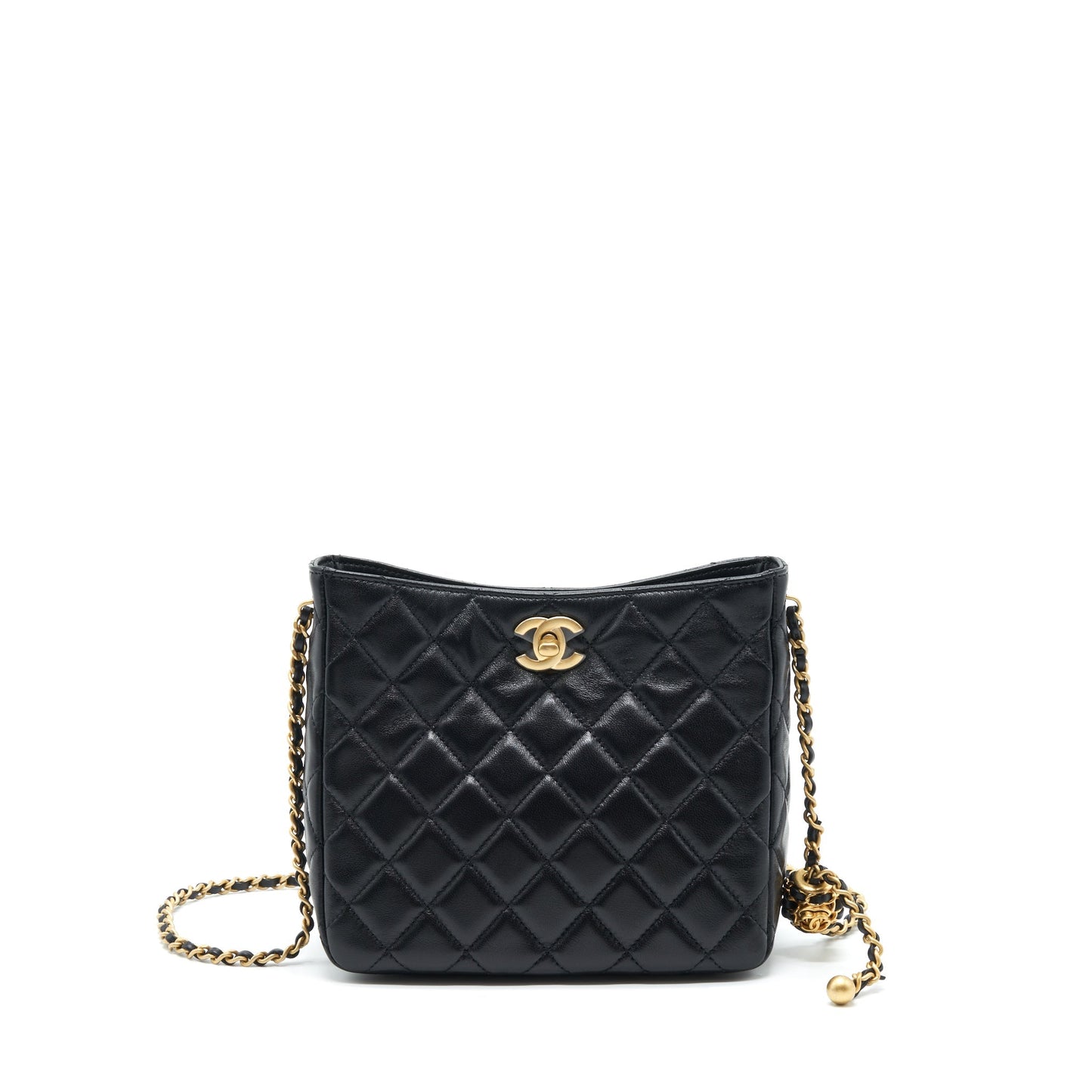 Chanel 22S Pearl Crush Hobo Bag Lambskin Black