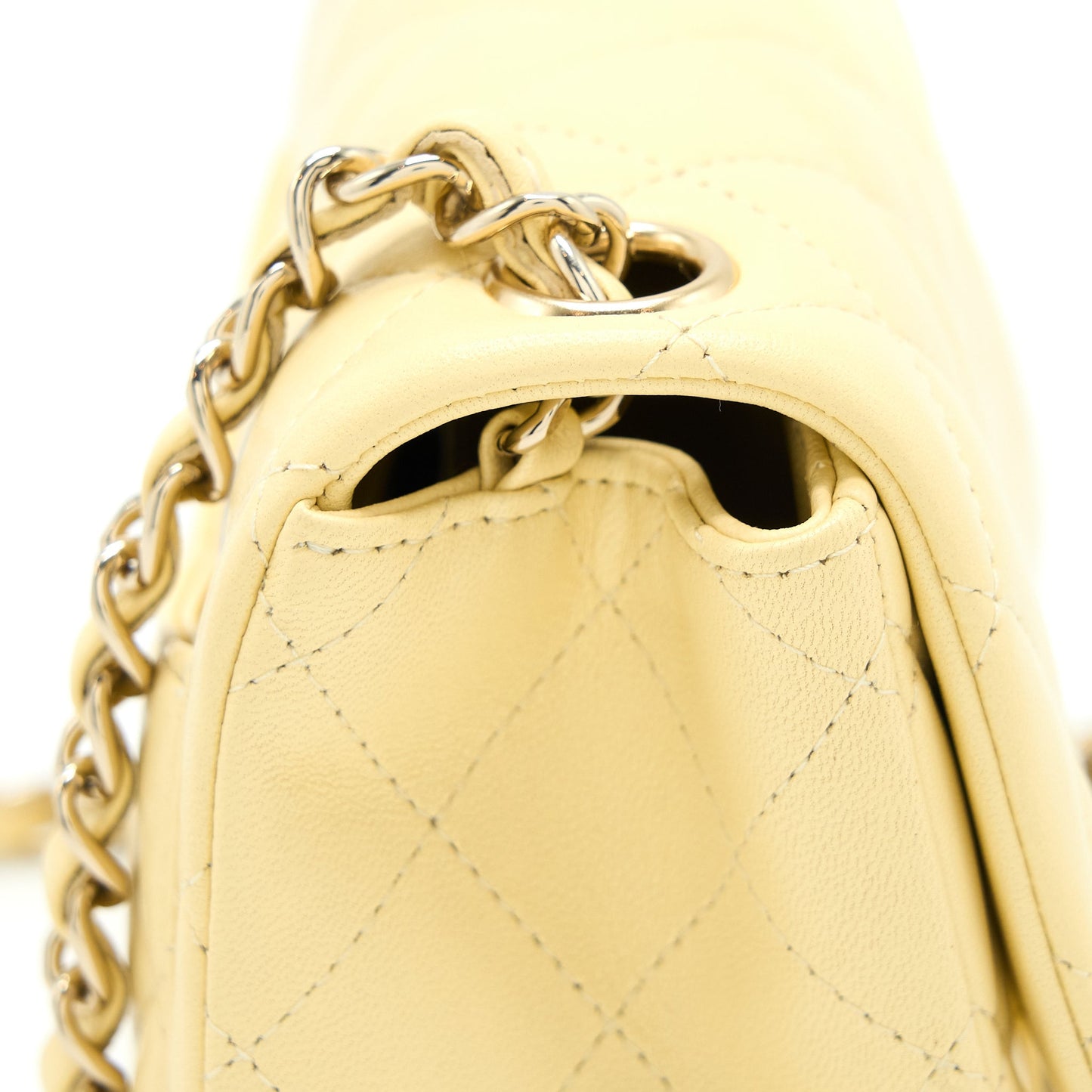 Chanel Mini Square Flap Bag Lambskin Light Yellow L
