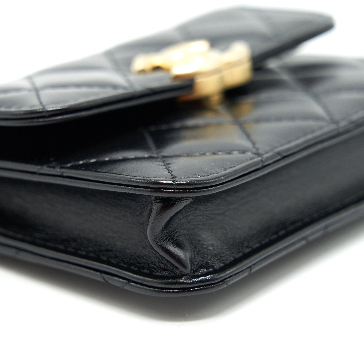 Chanel 21A Flap Coin Purse with Chain Black with  calfskin