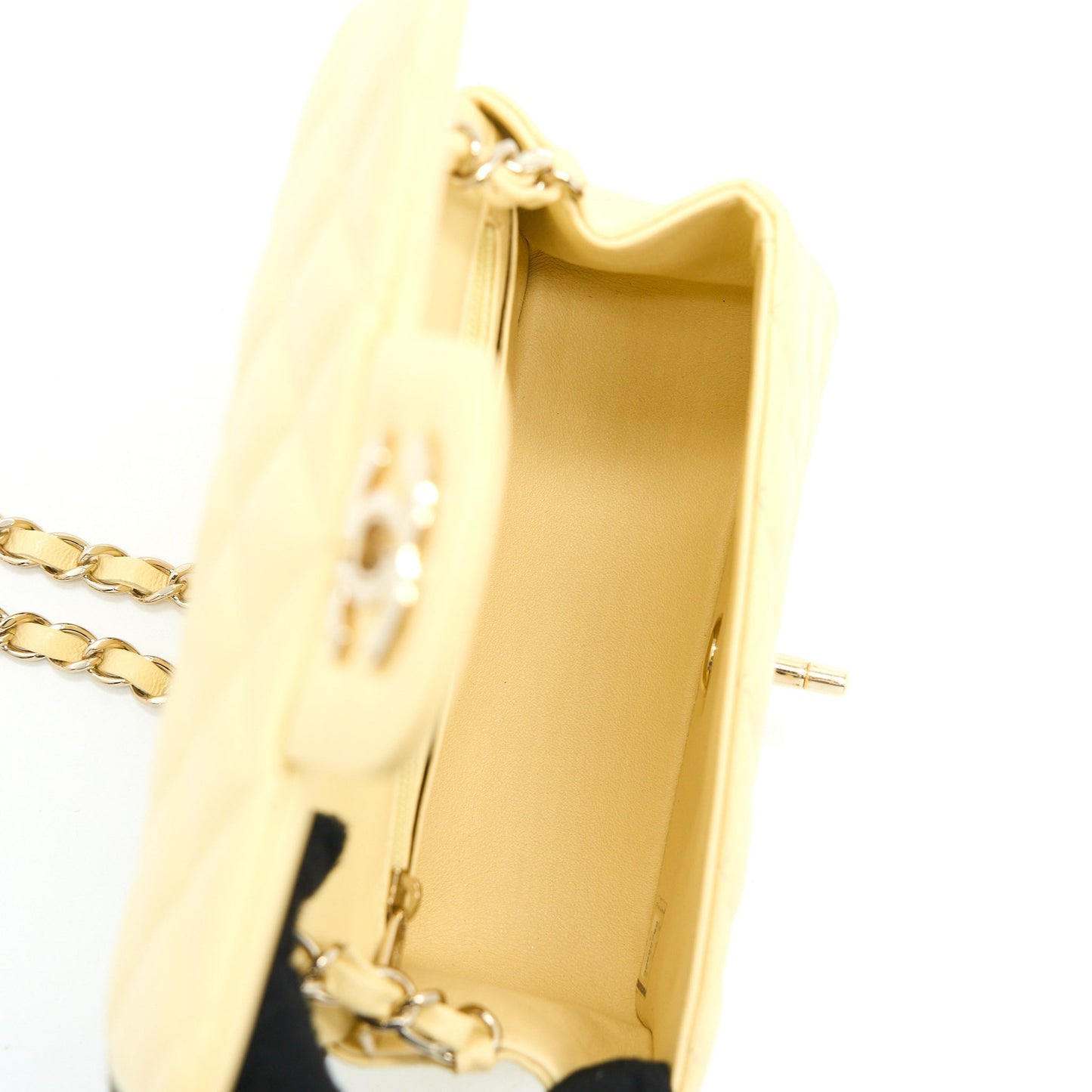 Chanel Mini Square Flap Bag Lambskin Light Yellow L