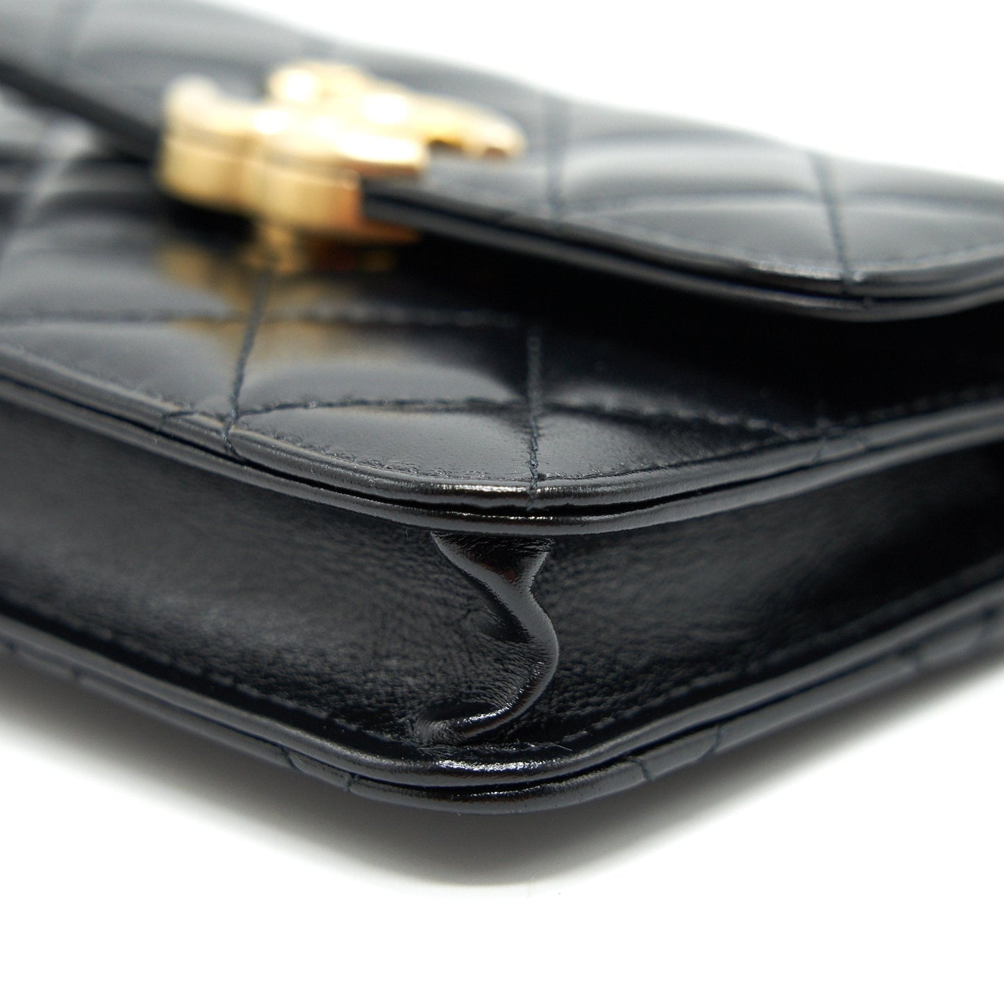 Chanel 21A Flap Coin Purse with Chain Black with  calfskin