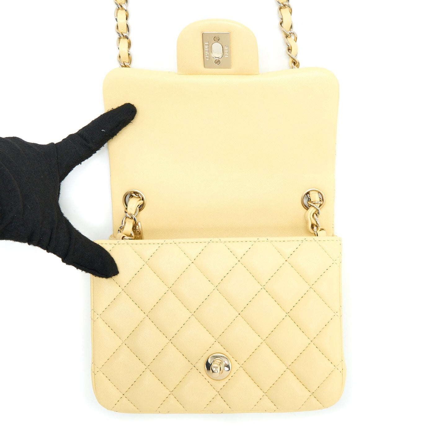 Chanel Mini Square Flap Bag Lambskin Light Yellow L