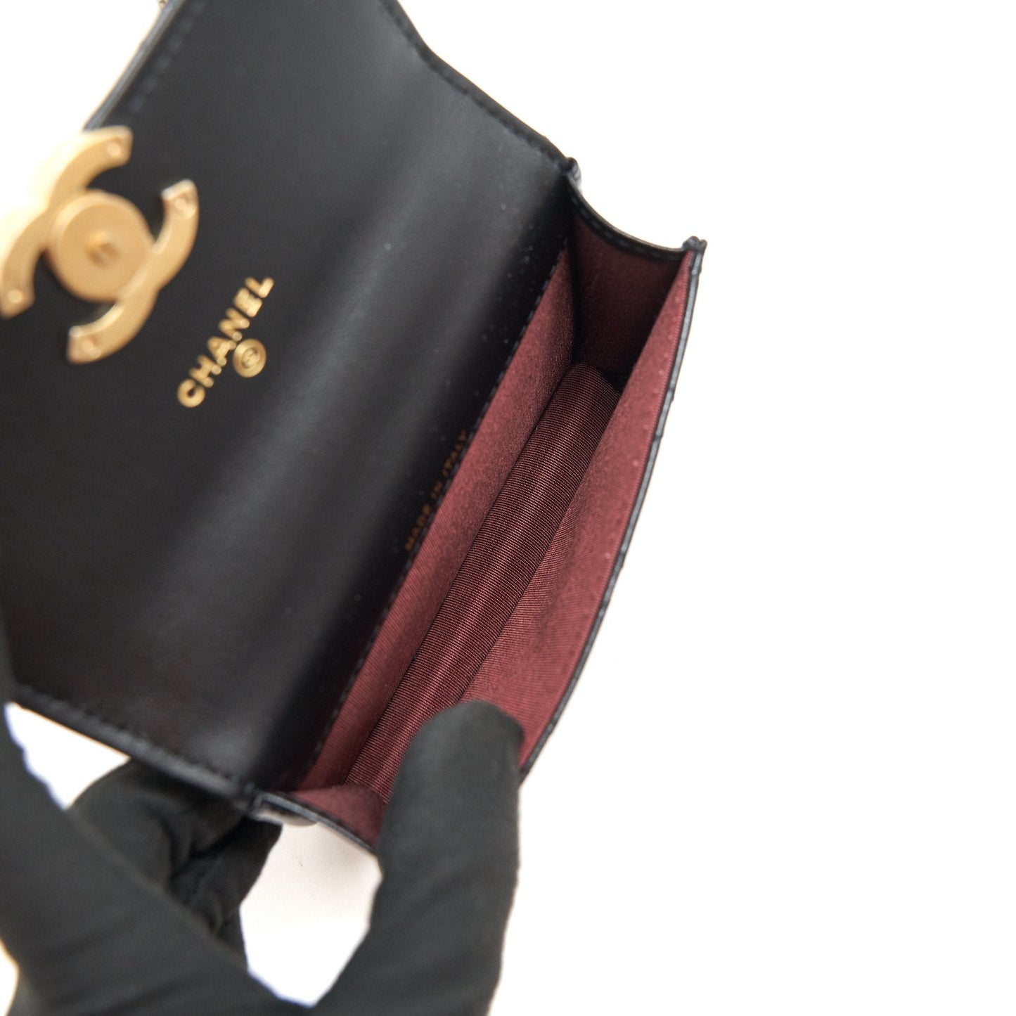 Chanel 21A Flap Coin Purse with Chain Black with  calfskin
