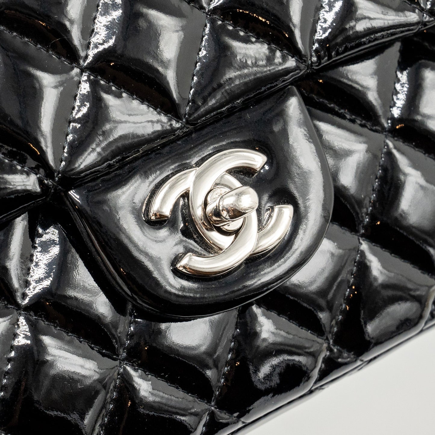 Chanel East West Flap Shoulder Bag Patent Leather Black