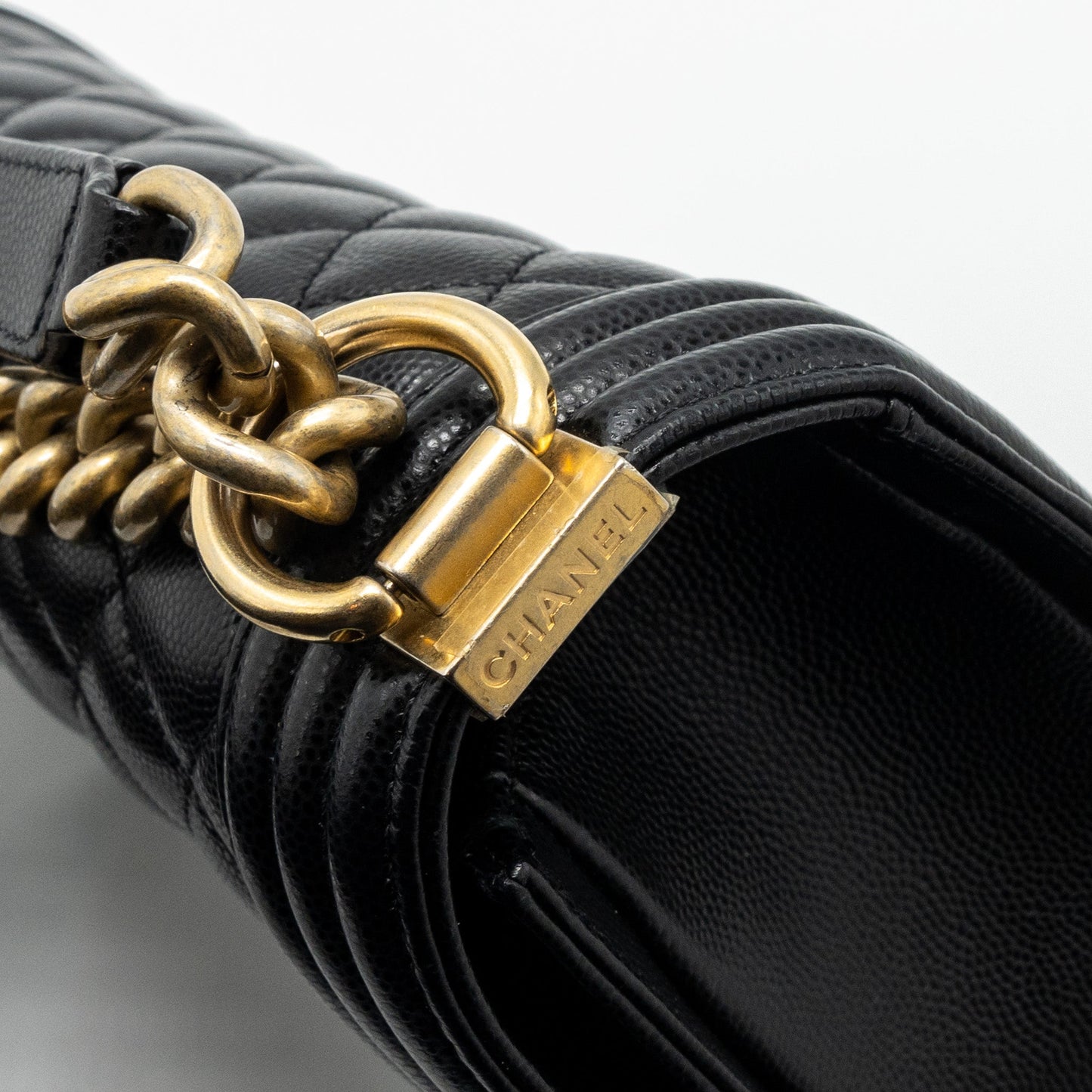 Chanel Medium Classic Boy Bag Caviar Black  (microchip)