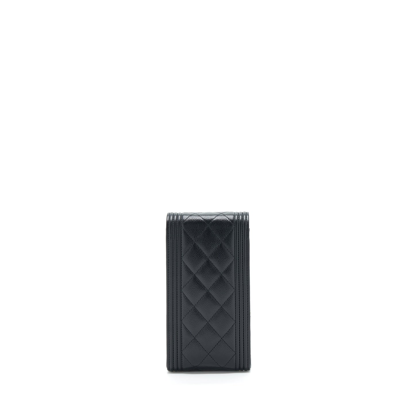 Chanel vertical boy flap phone case with chain caviar black with L