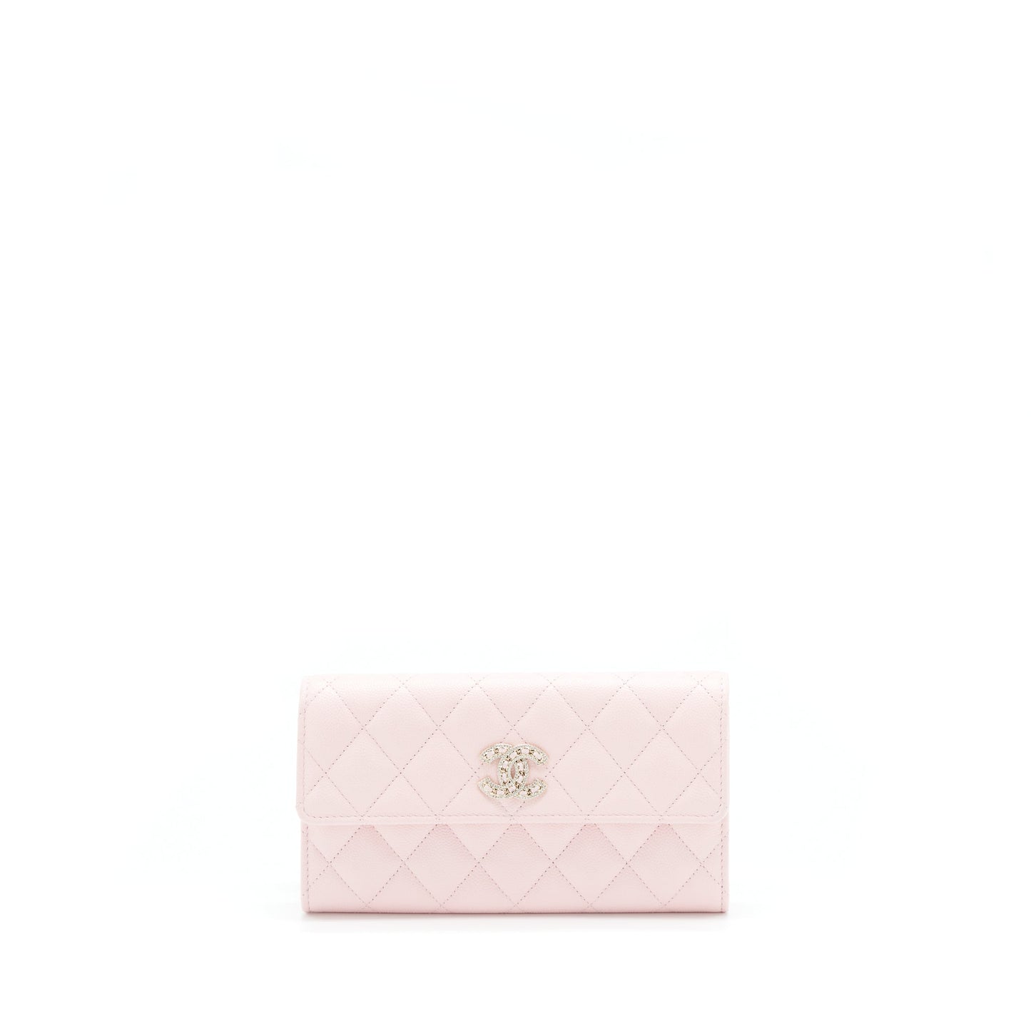 Chanel 22S detailed logo flap long wallet caviar light pink with L