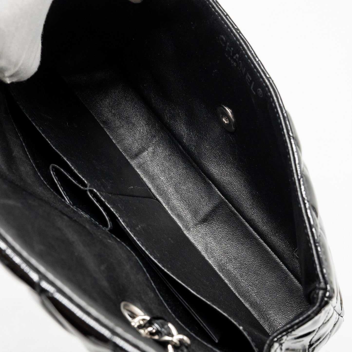Chanel East West Flap Shoulder Bag Patent Leather Black